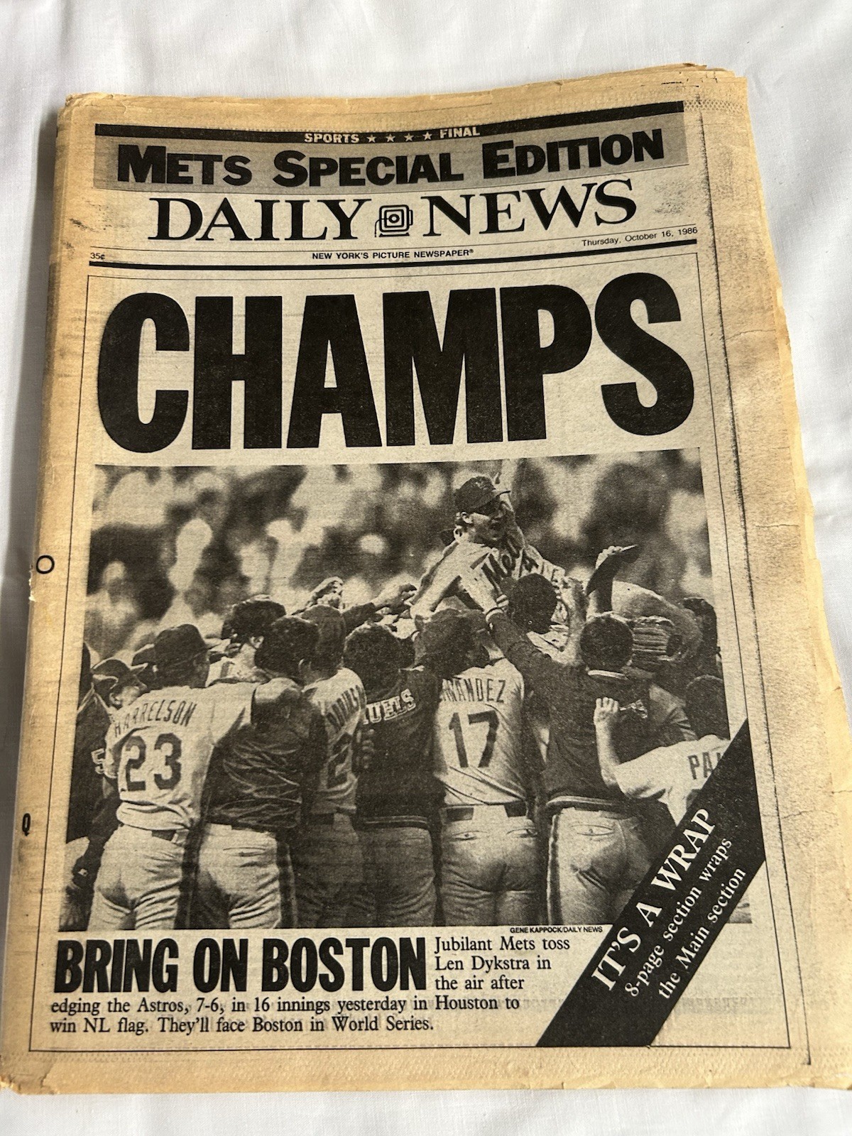 Vintage N.Y. Daily News 10/16/86 Mets Win Pennant 