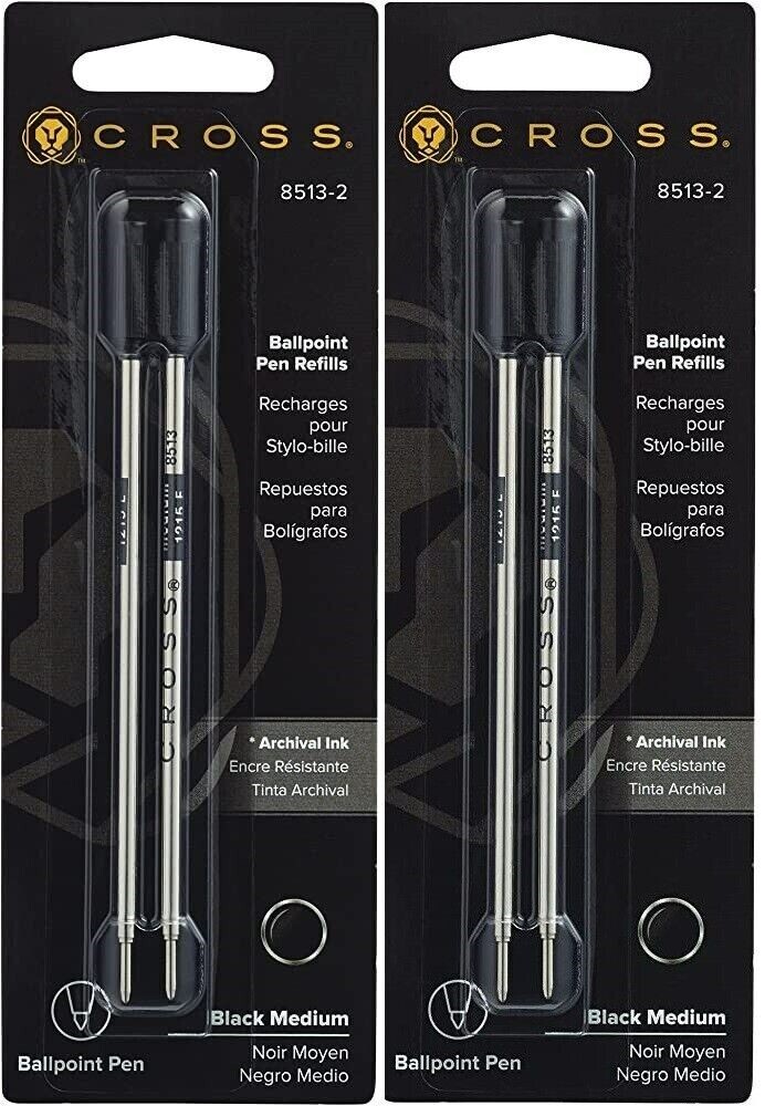 Cross Genuine Ballpoint Pen Refills, #8513-2, Black Medium, 2 Packs, 4 Refills Cross Genuine Ballpoint Pen Refills, #8513-2, Black Medium, 2 Packs, 4 Refills