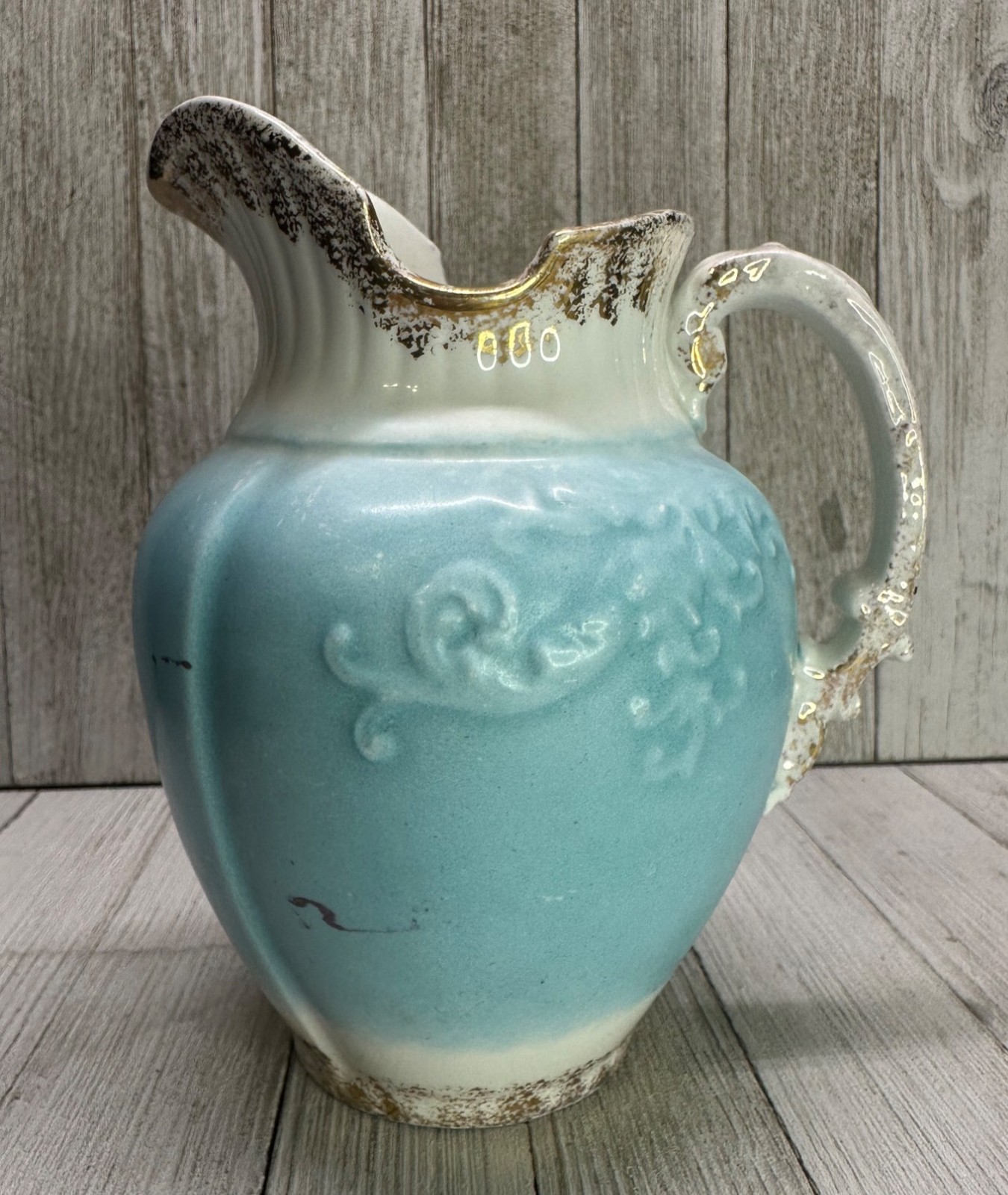W.H Grindley & Co England Antique Pitcher Porcelain Blue White Gold 7\ W.H Grindley & Co England Antique Pitcher Porcelain Blue White Gold 7\