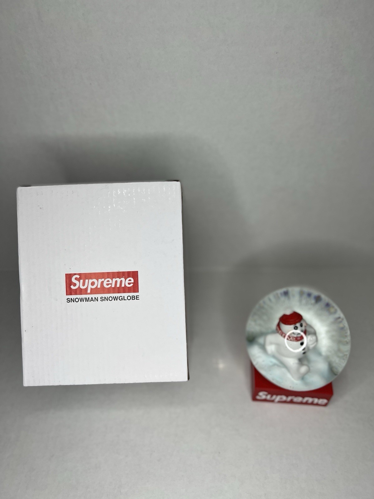 Supreme Snowman Snow Globe Glass Boxed Christmas White Red Seasonal