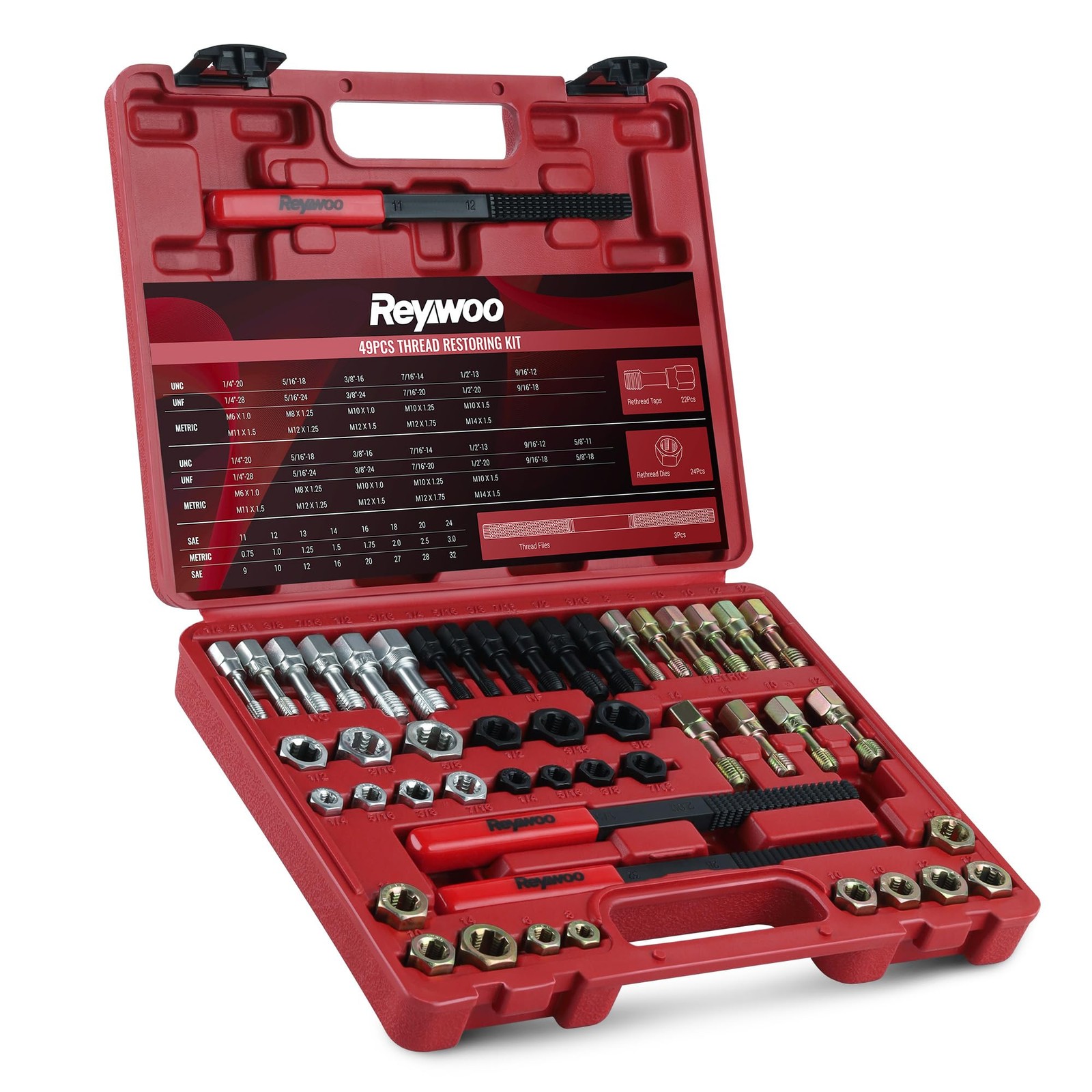 49 PC Thread Chaser Set, Metric and SAE Thread Restorer Tool