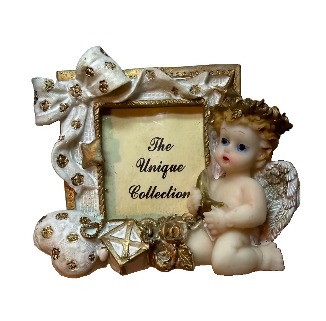 Vintage 1999 Angel Cherub Photo Frame The Unique Collection White Gold Resin