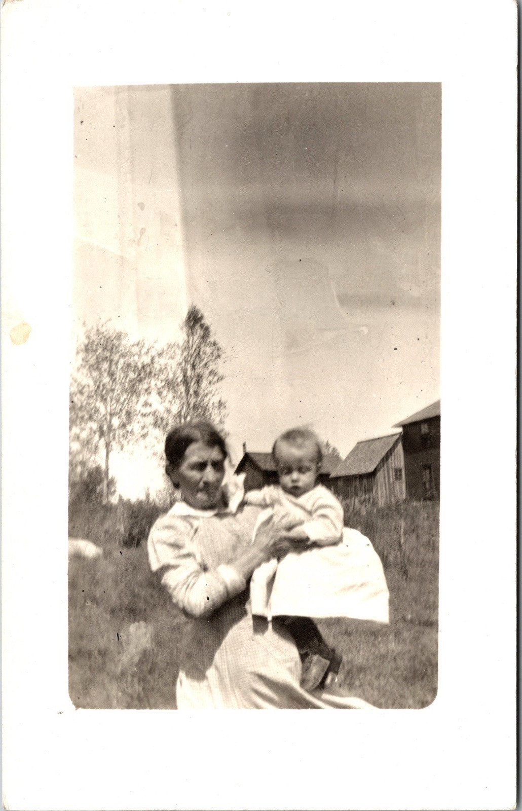 Postcard Real Photo RPPC Woman Holding Child in Yard Unposted
