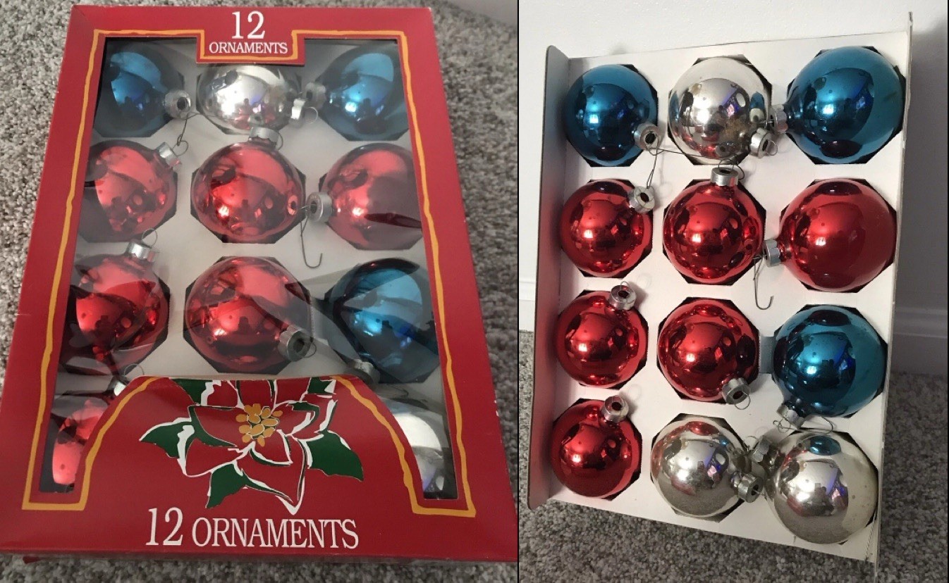 Vtg Set Of 12 Made in USA Blown Glass Christmas Ornaments 2 5/8” Xmas Blue Red Vtg Set Of 12 Made in USA Blown Glass Christmas Ornaments 2 5/8” Xmas Blue Red