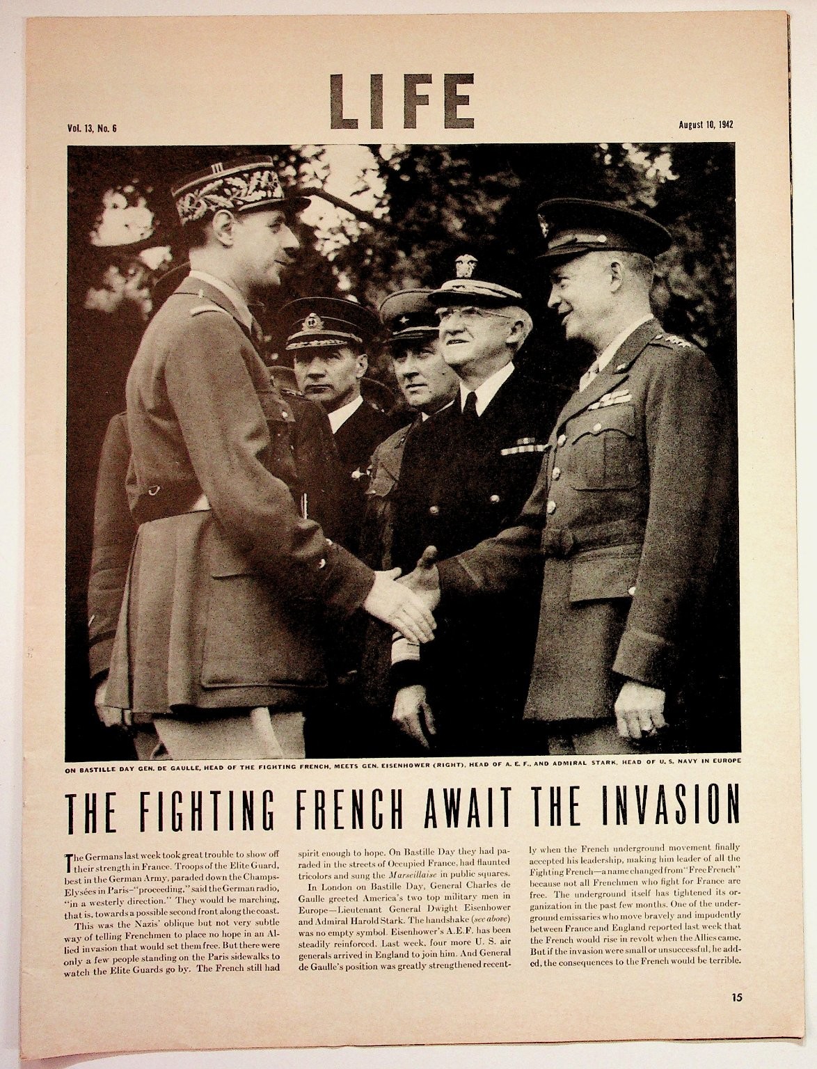 1942 LIFE Magazine Page WWII De Gaulle Eisenhower Paris Reconnaissance Renault