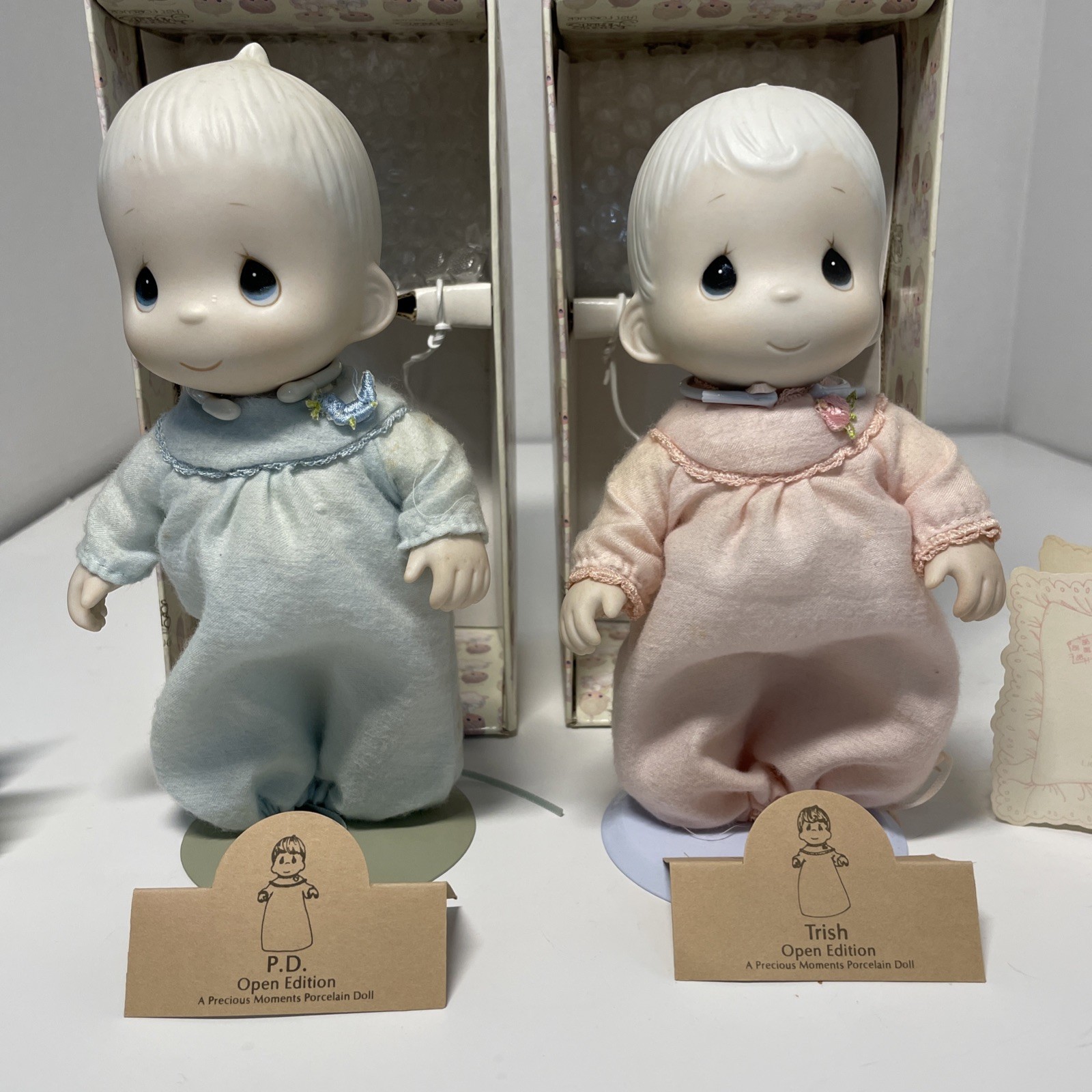 Precious Moments Porcelain Dolls 7” Trish and 7” P.D. 1984 Enesco Giftware