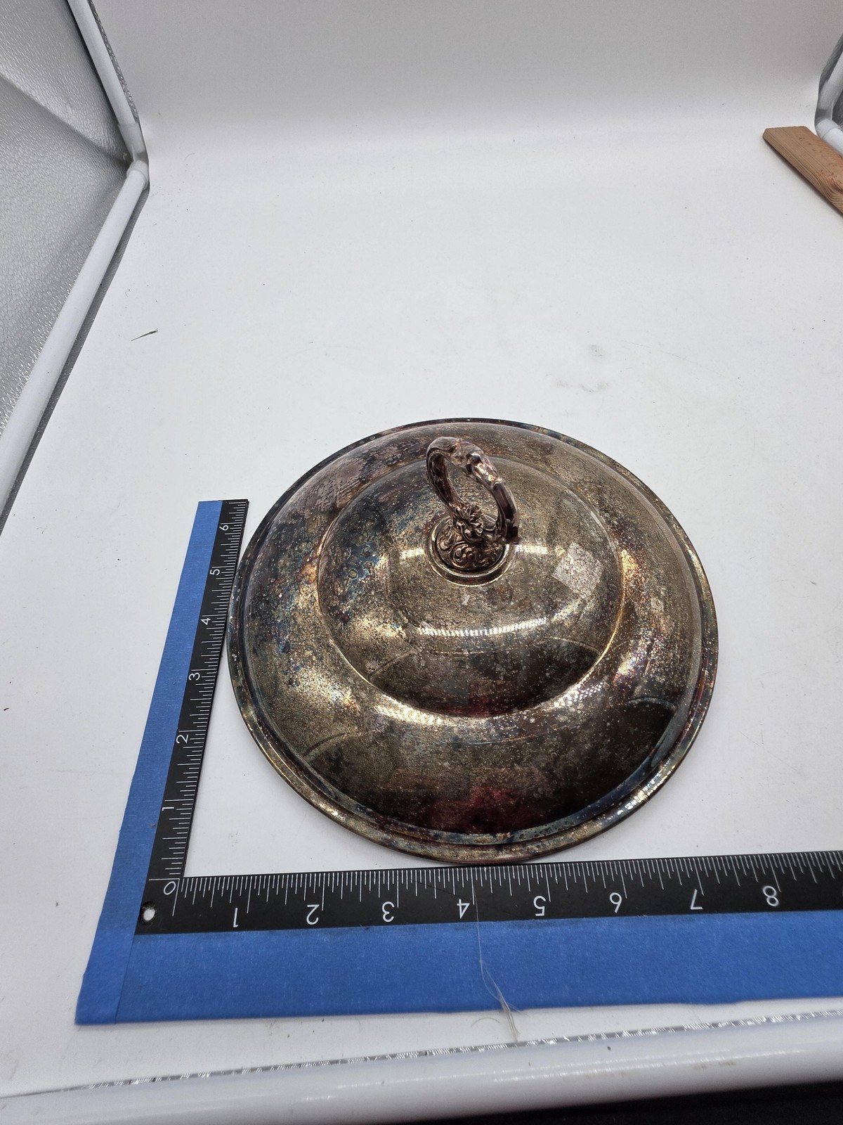 Vintage Unmarked Silver Plate Lid Ornate Handle Small Replacement Cover Decor