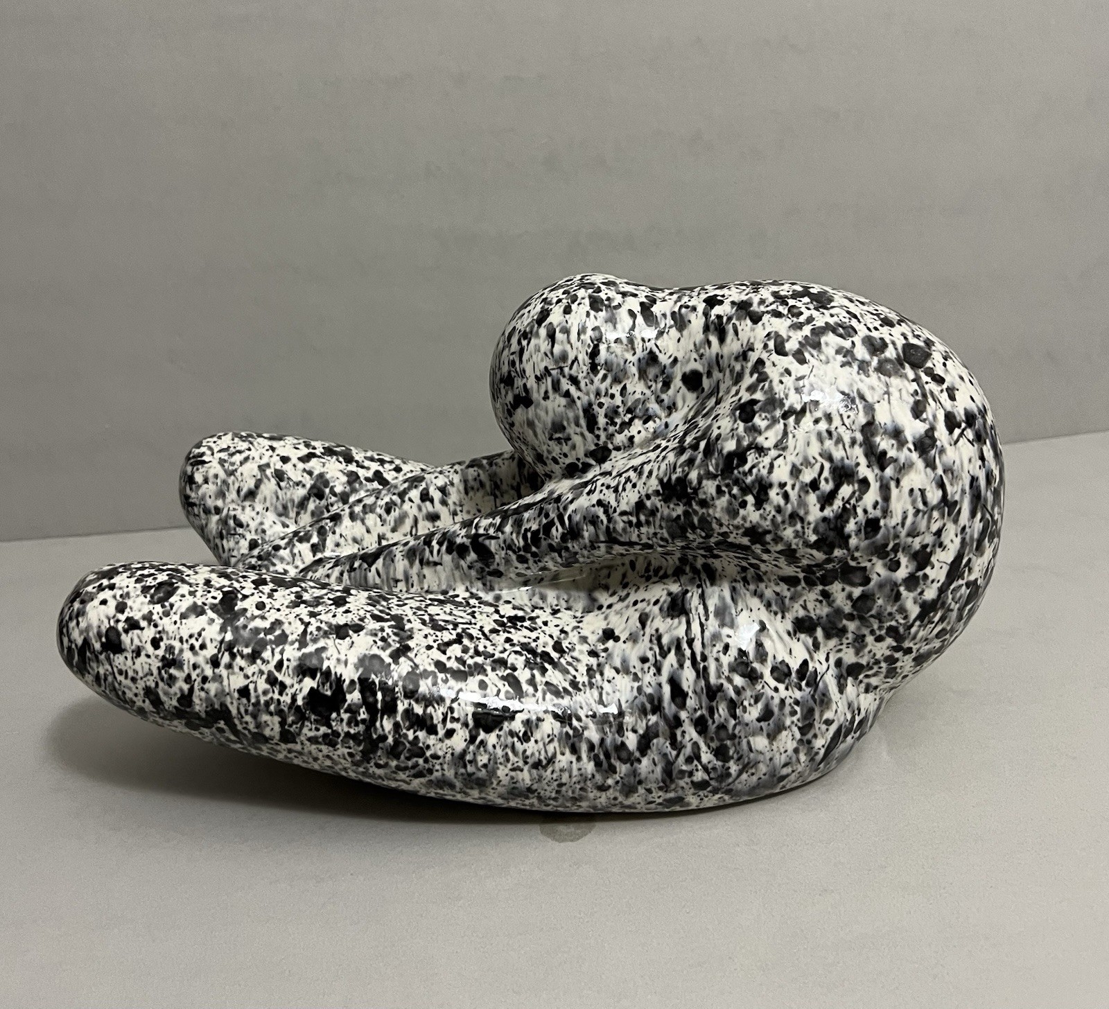 Rare Vintage JARU Ceramic Nude Sculpture Unique Paint Splatter Glaze Signed