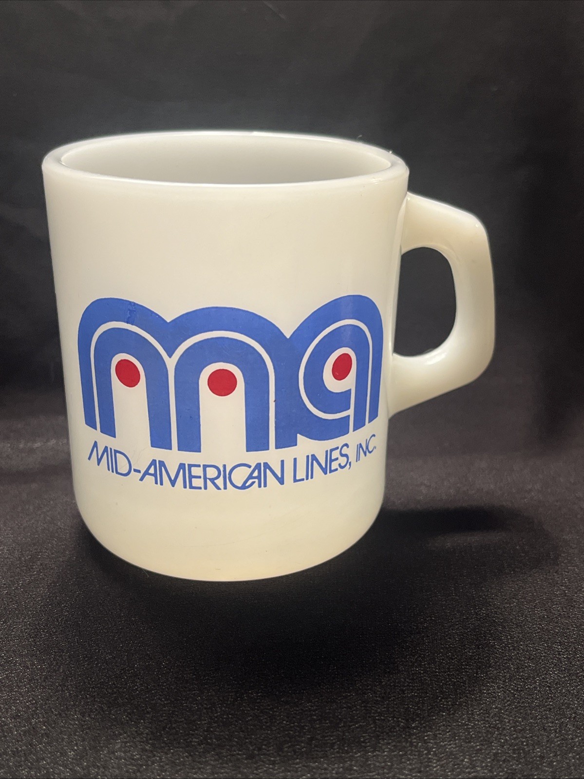 Vintage Galaxy White Milk Glass Coffee Mug Cup Advertising Mid-American Lines