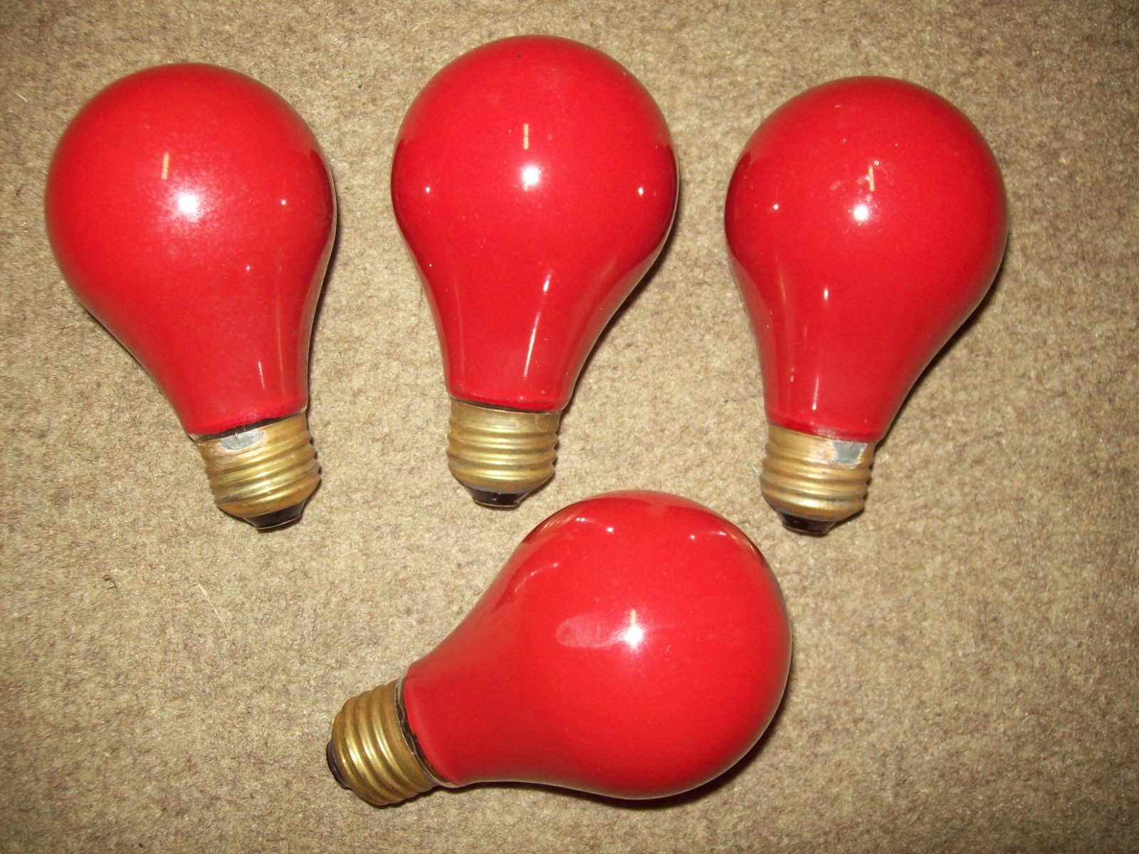 Lot Of 4 Antique-Vintage GE Glass Incandescant RED  Bulbs 40 watt tested NOS A19