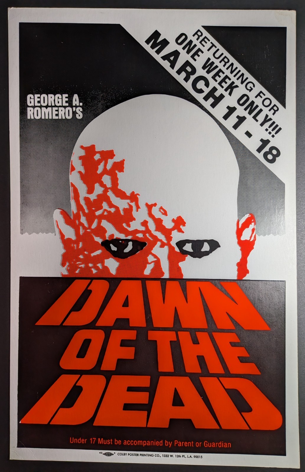 Vintage Early 1980s? Dawn of the Dead 22x14 Cardboard Boxing Style Poster