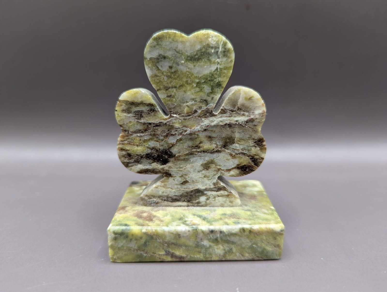 Vintage Hand-Carved Irish Connemara Marble Shamrock Paperweight