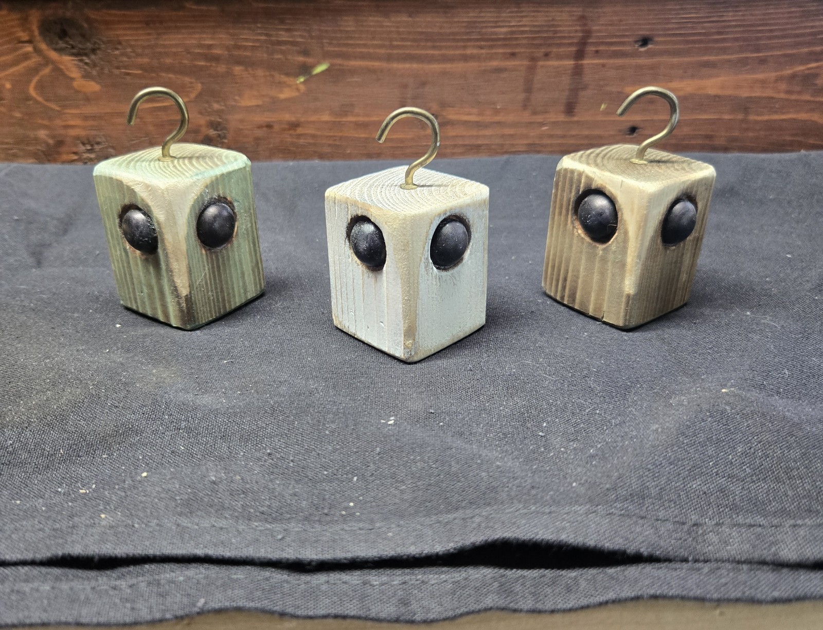 Lot Of 3 Handmade Wooden Owl Christmas Ornaments. Lot Of 3 Handmade Wooden Owl Christmas Ornaments.