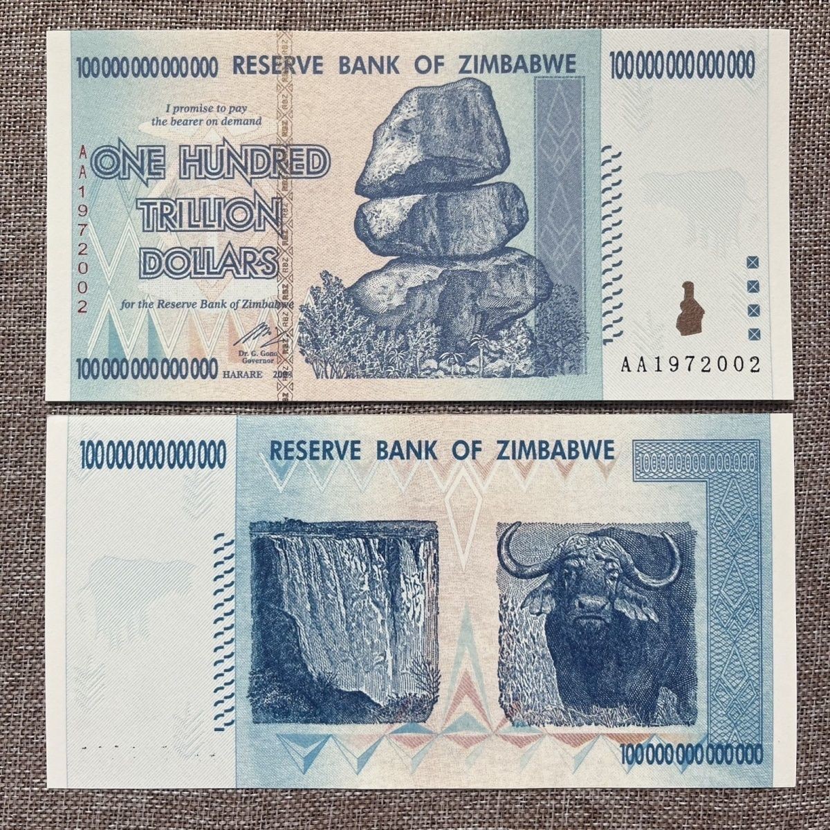 Zimbabwe 100 Trillion Dollar Banknote UNC Paper Notes Uncirculated Collection