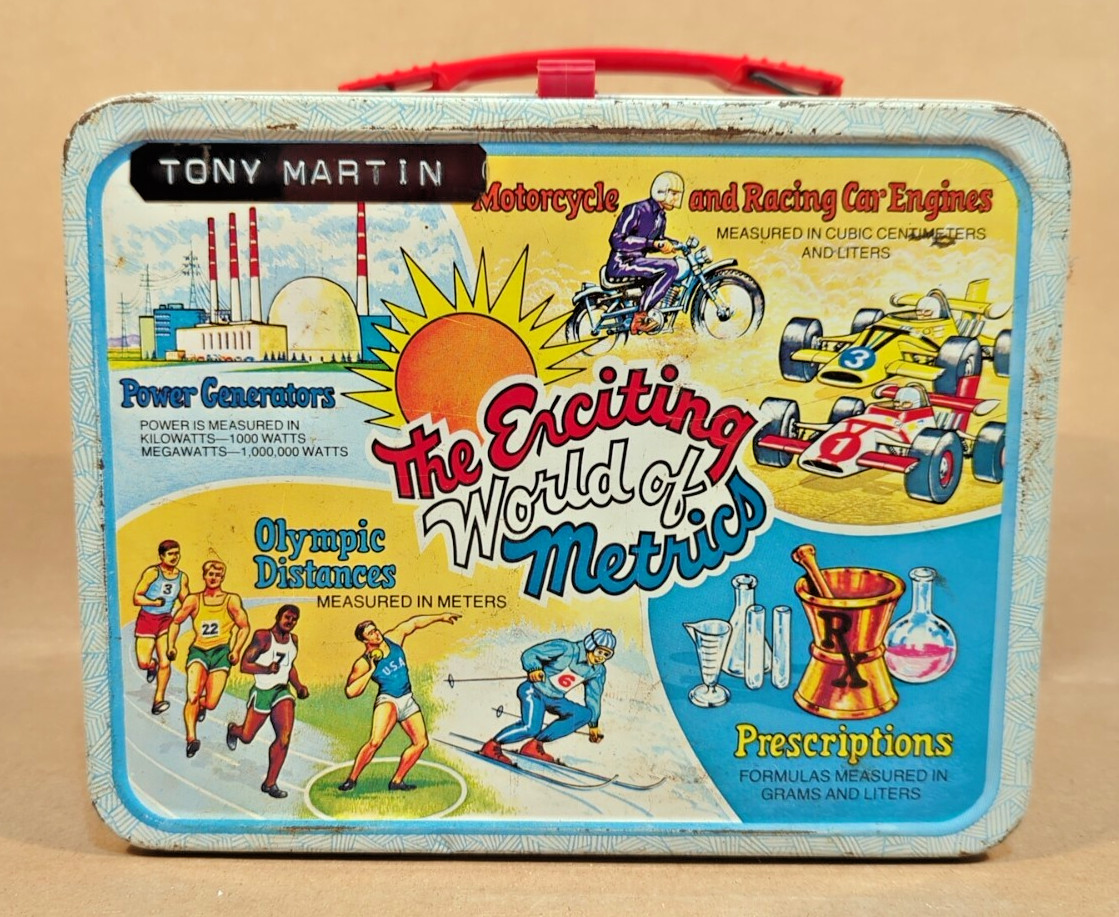 Vintage 1976 Thermos The Exciting World Of Metrics Metal Lunchbox