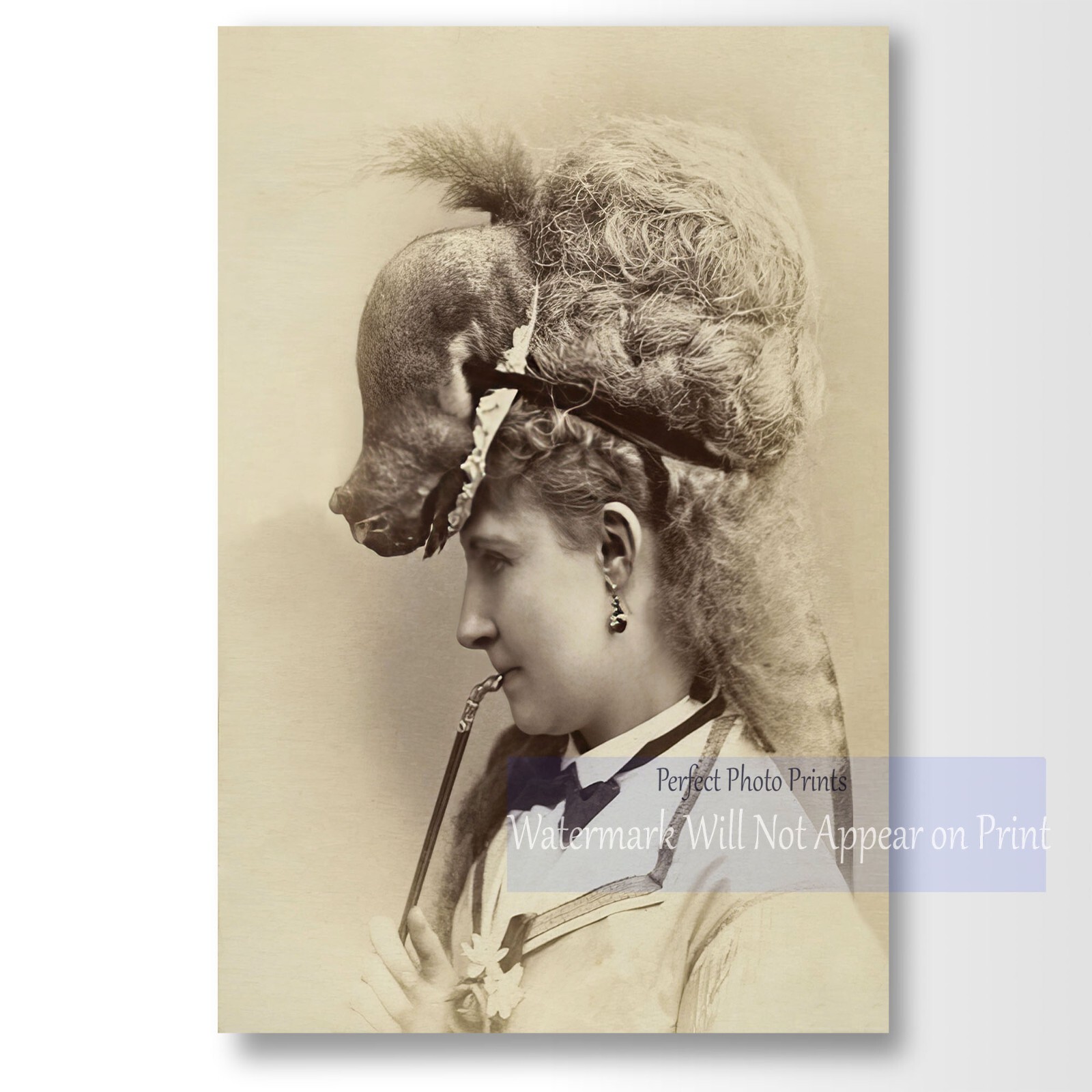 Victorian Woman with Squirrel Hat - Lydia Thompson, Antique Photo Print