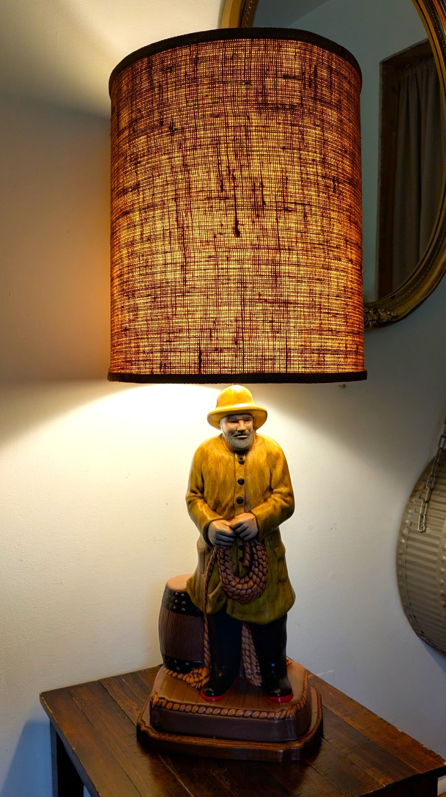 VTG OLD SALTY FISHERMAN LAMP LANTERN -BRASS  -17 X 8  GUC