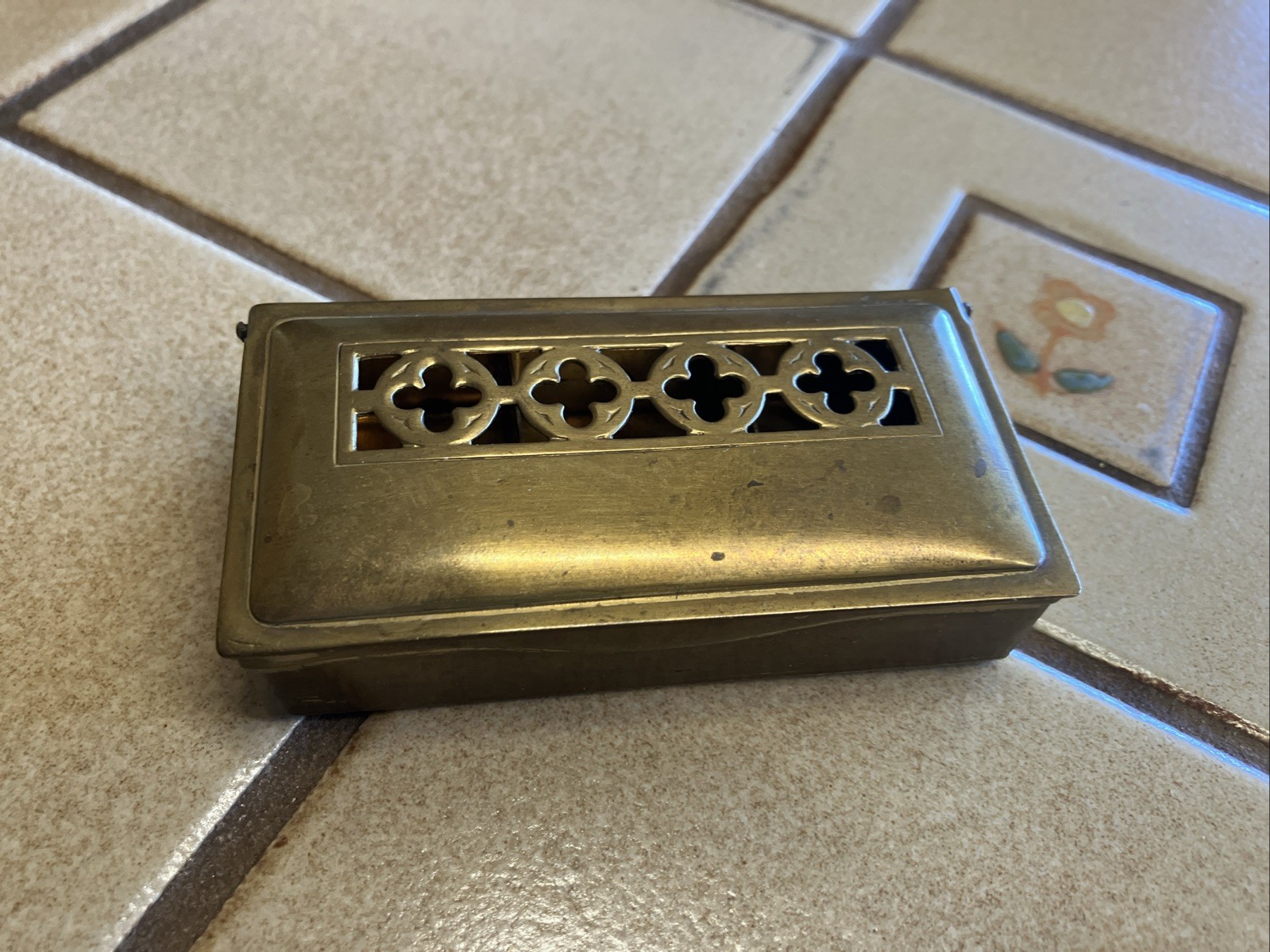 Vintage BRASS  STAMP BOX W/ HINGED LID GES GESCH AUSTRIA