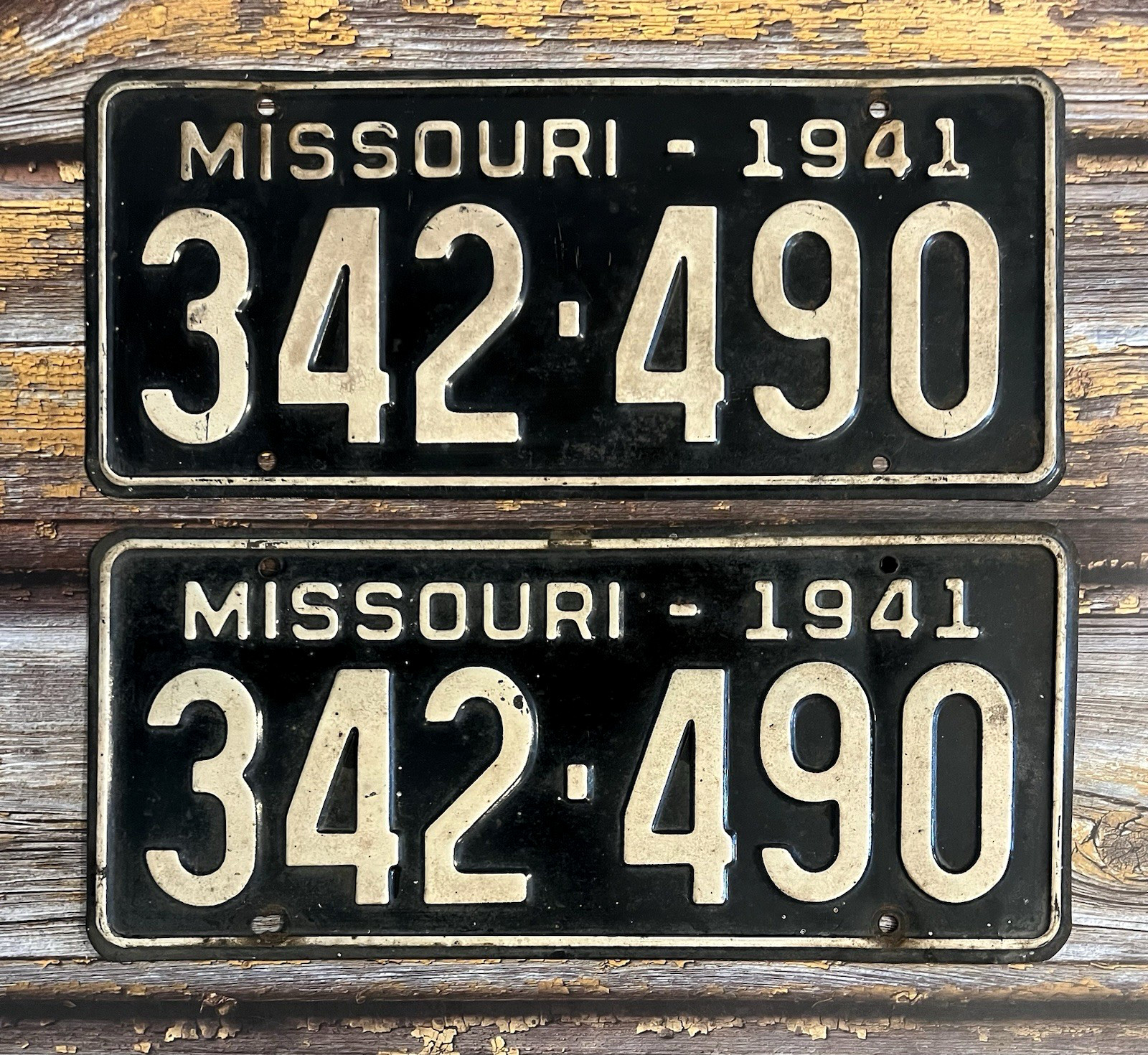1941 Missouri License Plate Matched Pair / Set 342-490