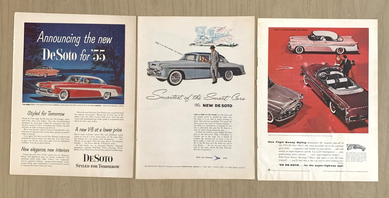 1955 1956 Chrysler De Soto Fireflite Firedome Vintage Print Ads Lot of 3