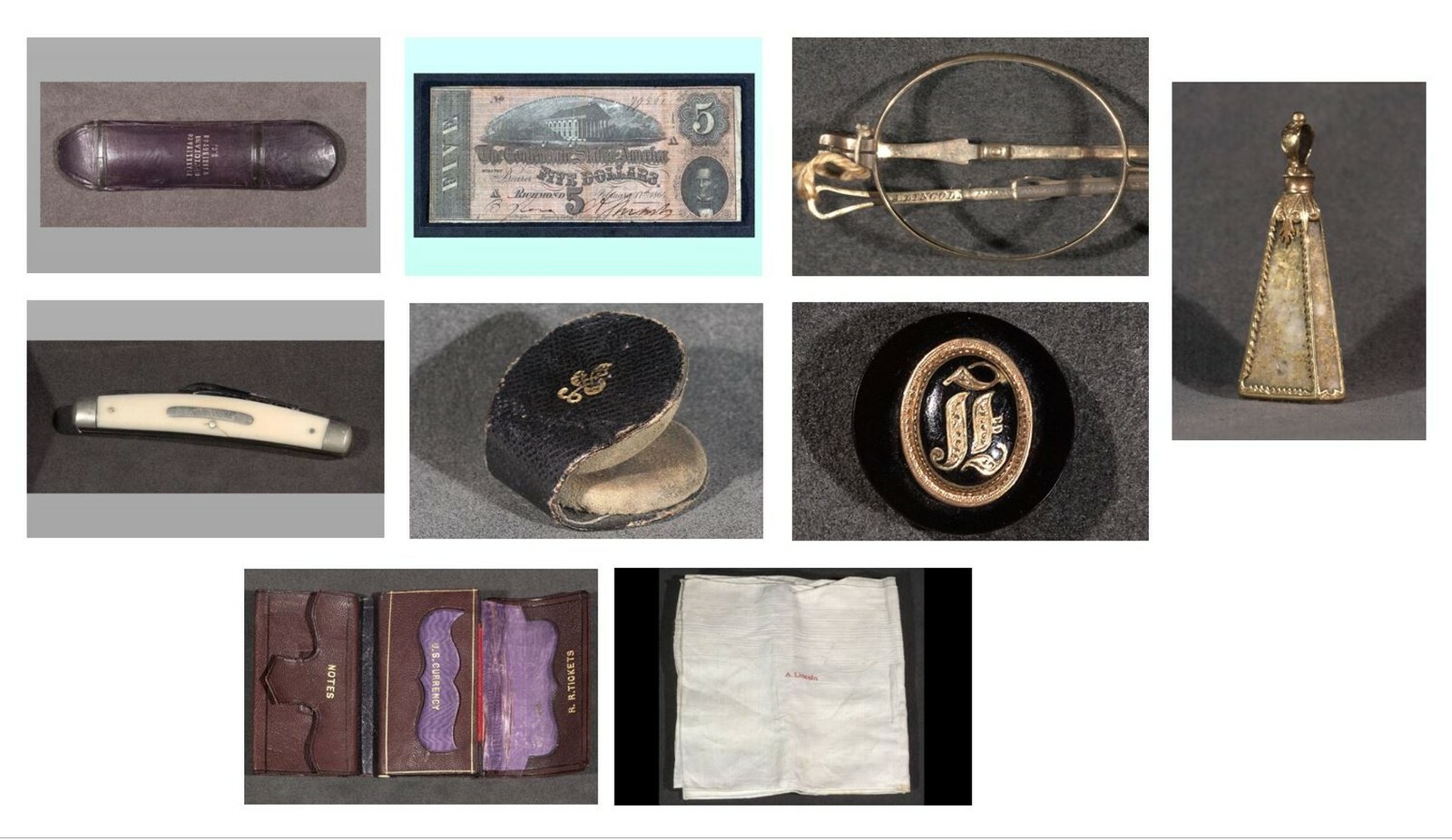 RARE Abraham Lincoln Assassination PHOTO Lot, Pocket Contents 9 Photos When Shot