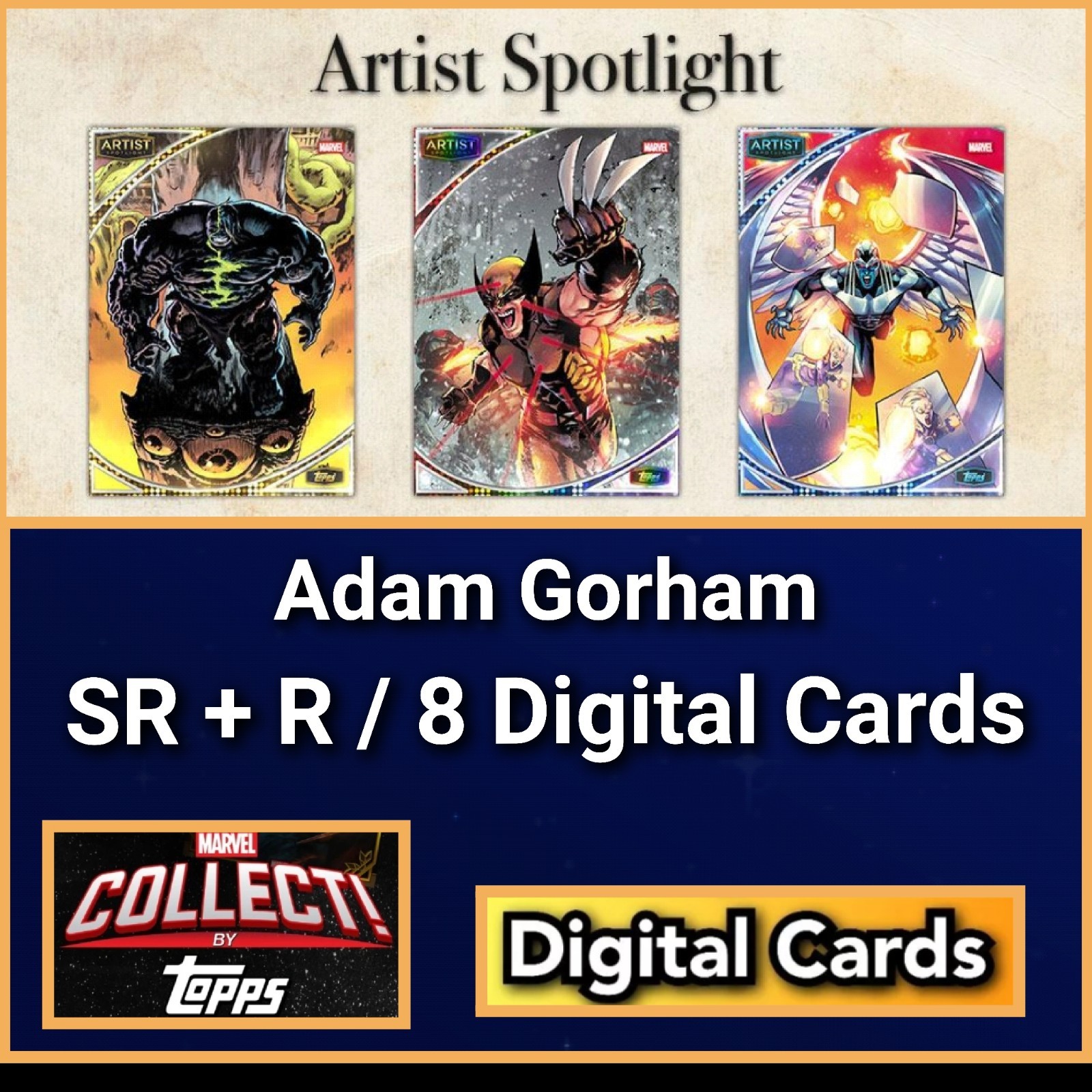 Topps Marvel Collect Artist Spotlight 26 Adam Gorham SR+R 8 Card Set