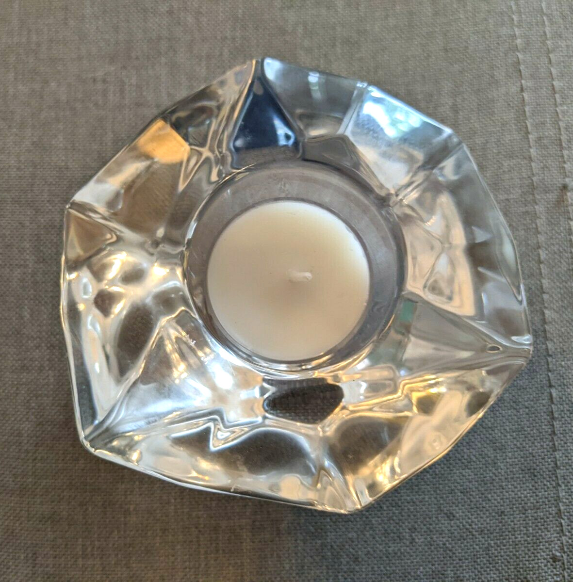 NEW ORREFORS abstract Crystal Sweden Tealight Candle Holder Signed Heavy