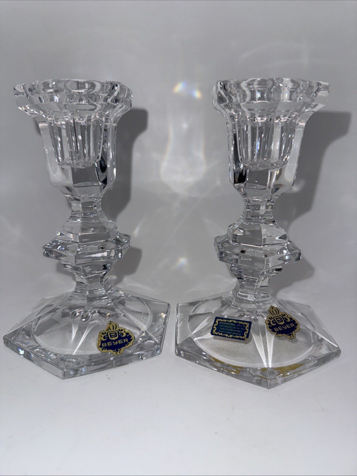 Vtg Beyer Bleikristall Lead Crystal Candle Holders Set Of 2 W. Germany 5.25”H