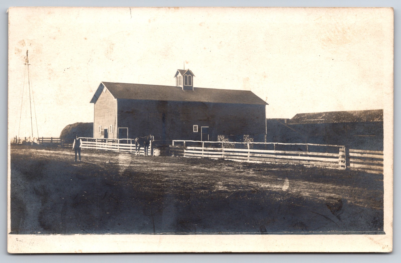 Scene on Farm Barn Horse Near Portage Cambria Wisconsin WI 1913 Real Photo RPPC