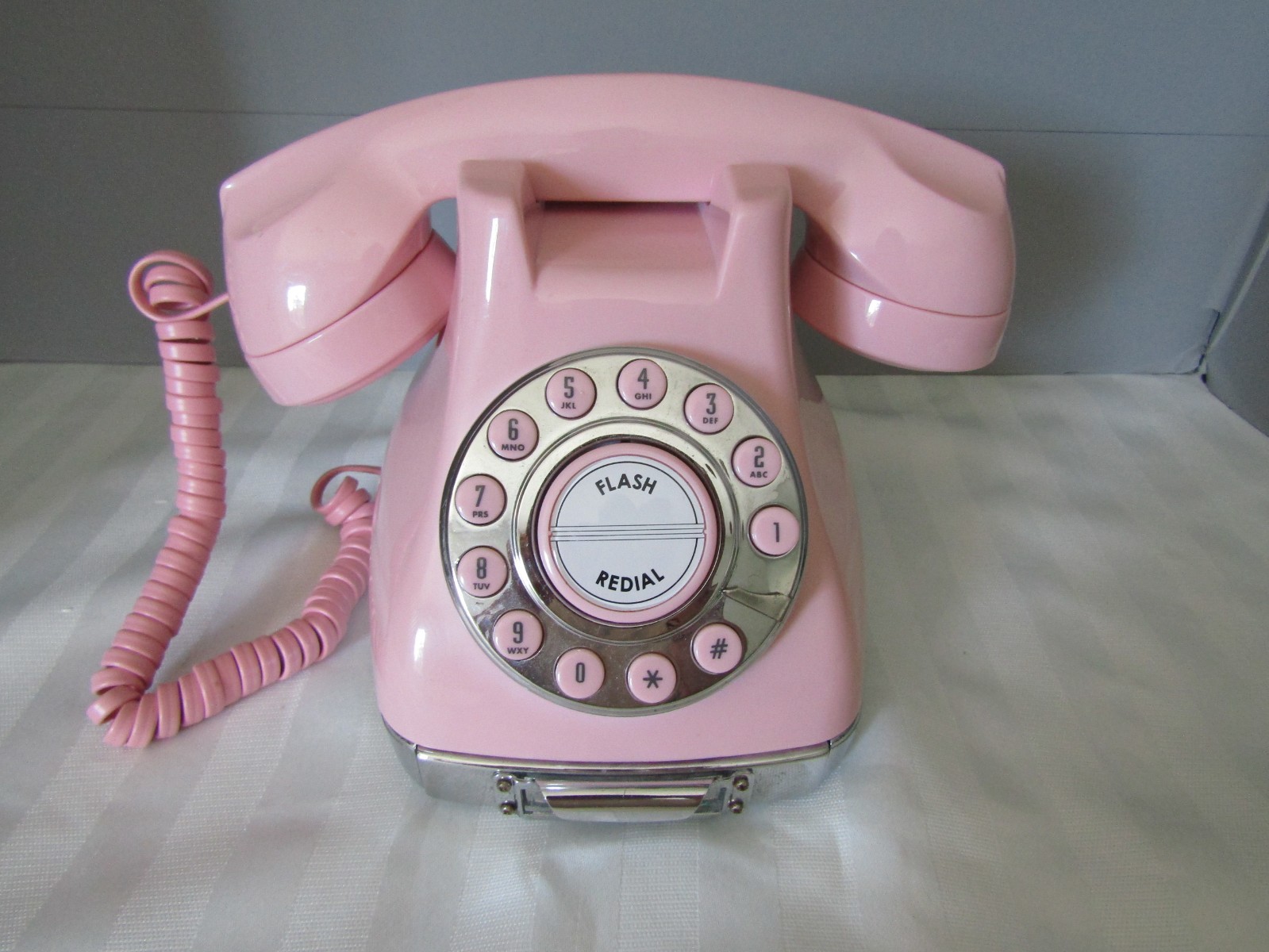 Vintage Pink Metro Phone push button flash redial landline note drawer