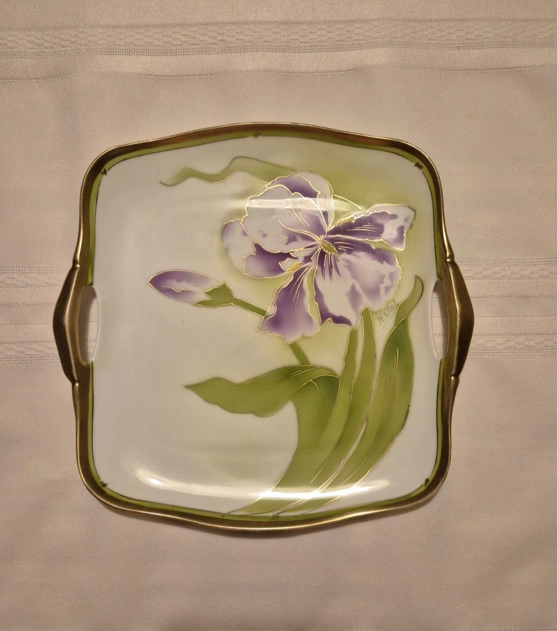 Vintage Handpainted Bavarian China Gold Floral Plate Signed H. Obot 10\
