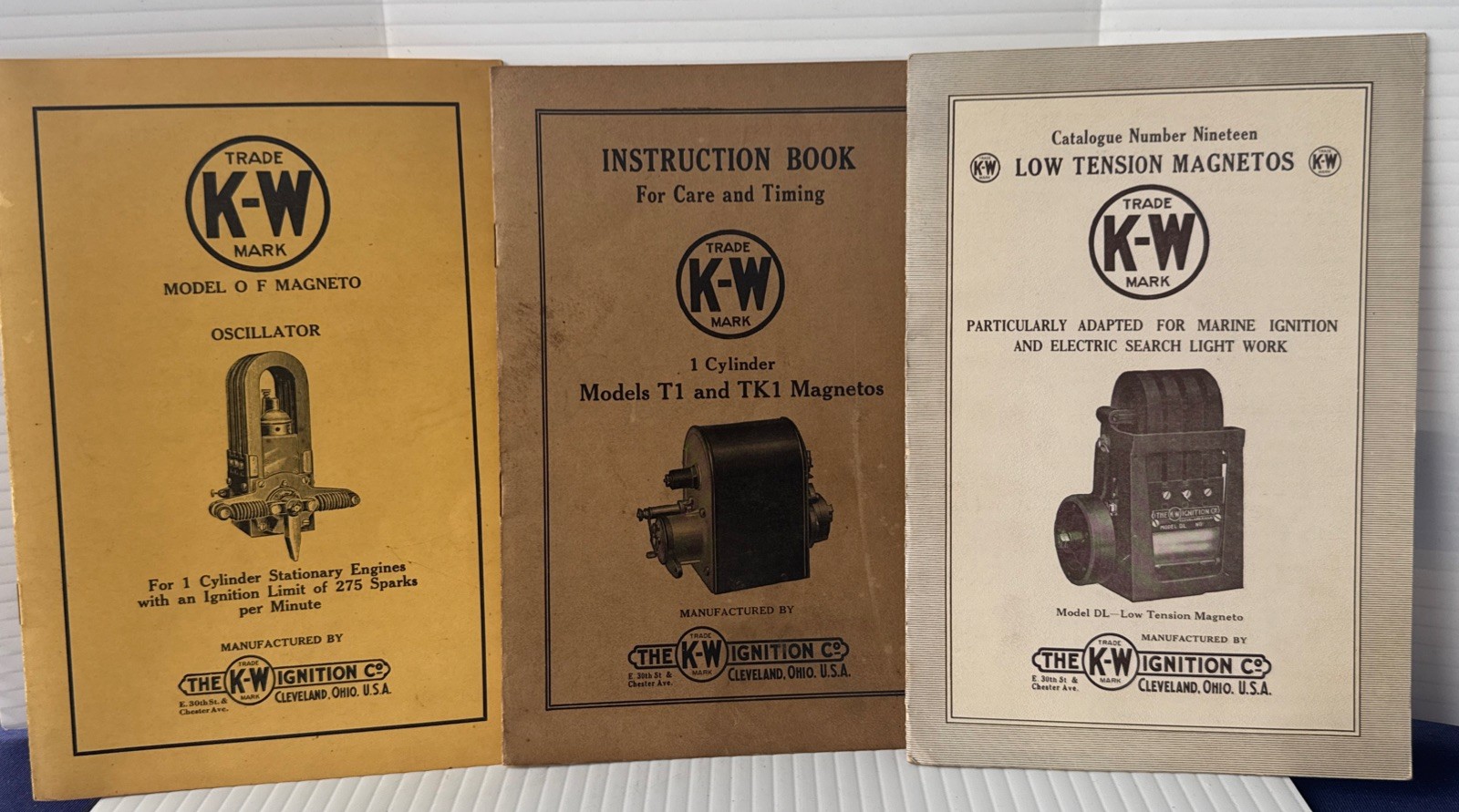 3-Vintage Early 1900s K-W Magnetos Instruction Maintenance Diagrams Catalogs