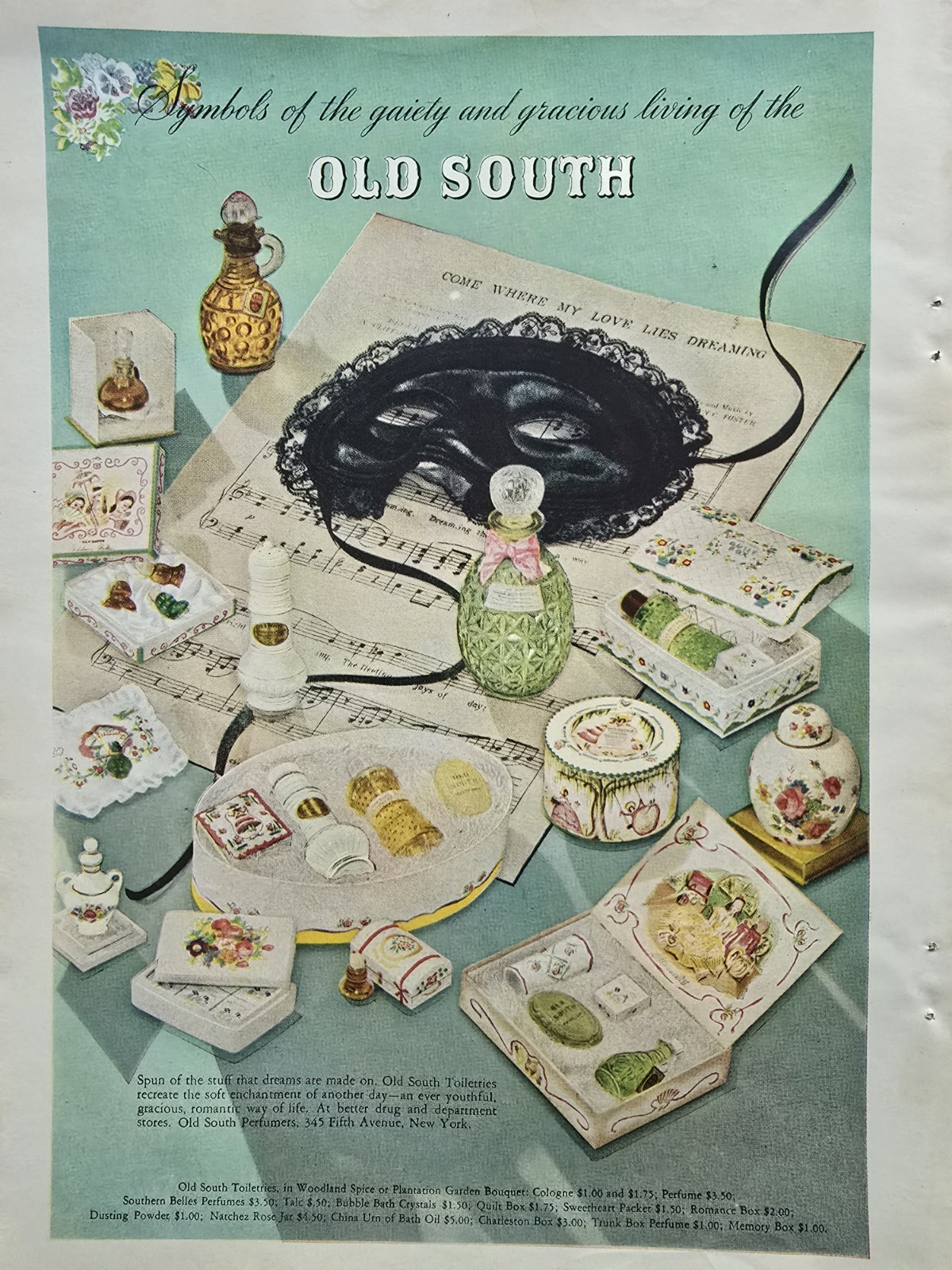 1946 Old South Toiletries cologne perfume bubble bath powder Vintage Ad 
