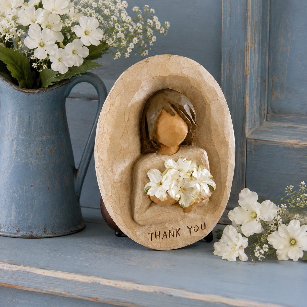 VTG Willow Tree Thank You Plaque Figurine w Easel 4” Susan Lordi 2pc Set