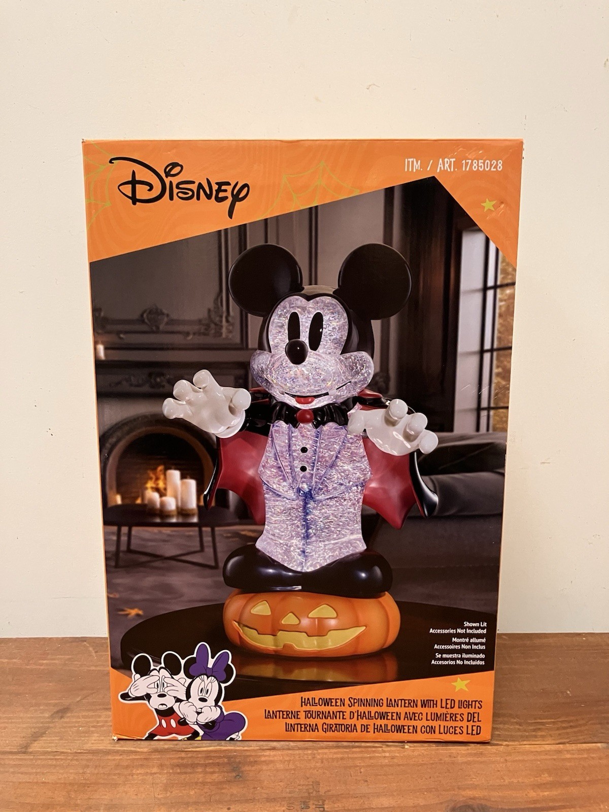 Disney Mickey Mouse Vampire Halloween Spinning Lantern Pumpkin LED Lights NEW