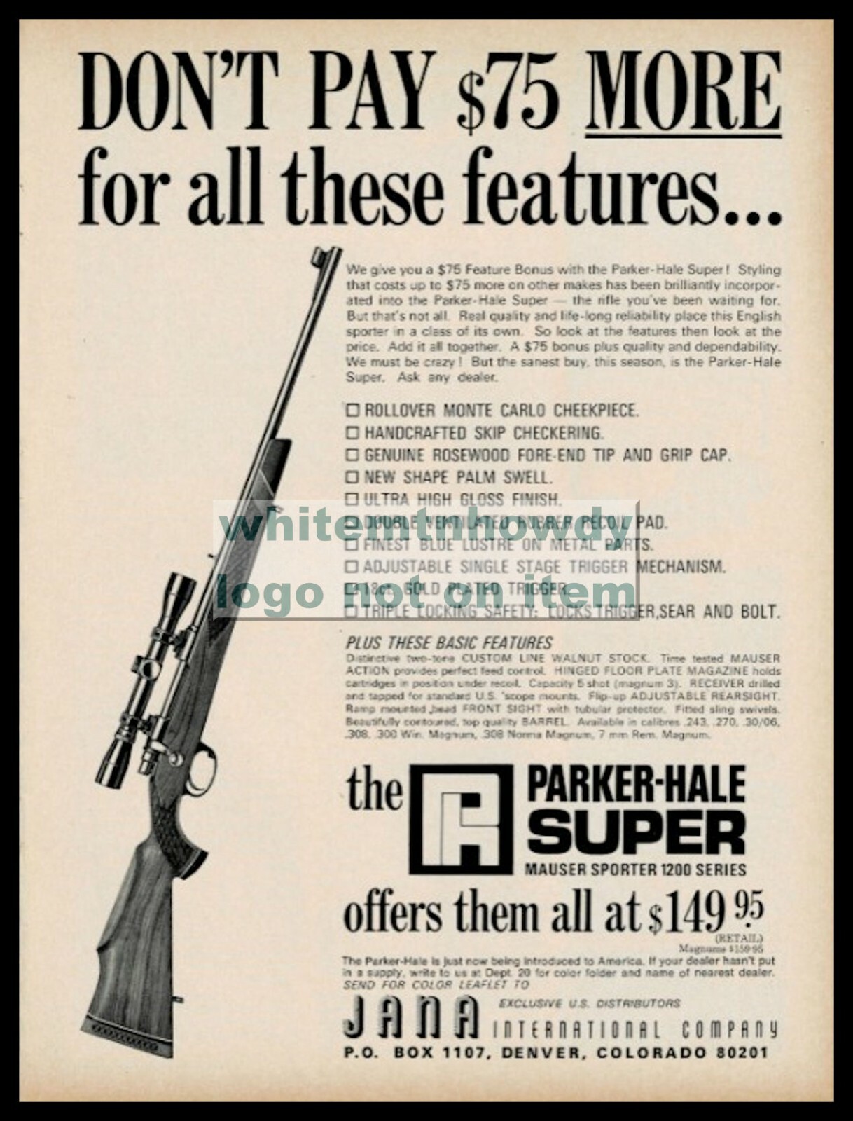1968 PARKER HALE Super Mauser Sporting Series 1200 Rifle PRINT AD