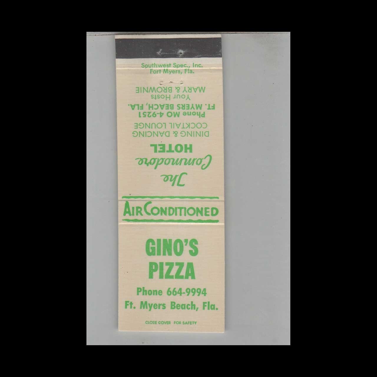Matchbook Cover Gino\'s Pizza Fort Myers Beach FL