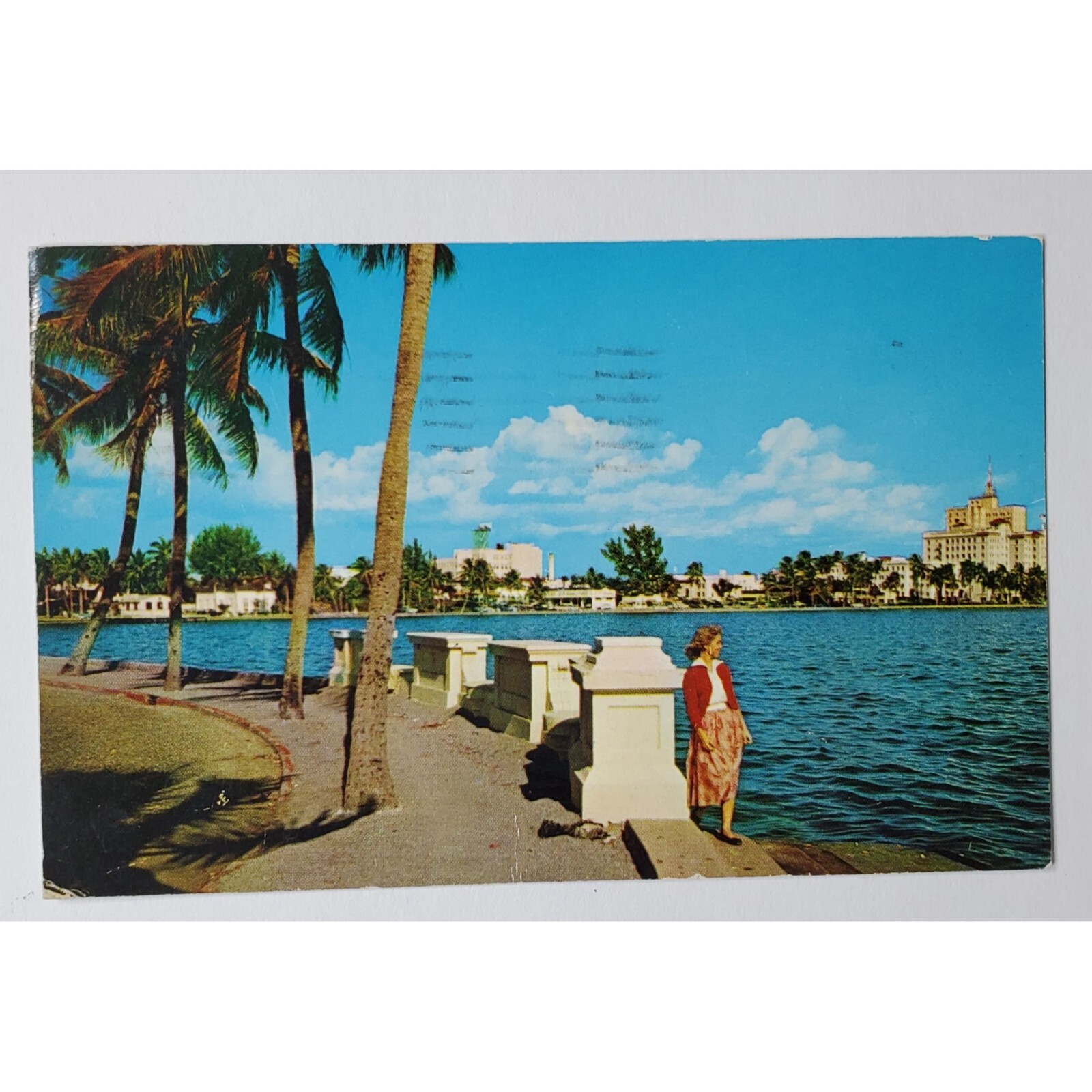 Postcard Vintage 1963 Beautiful Lake Front Drive West Palm Beach Florida USA