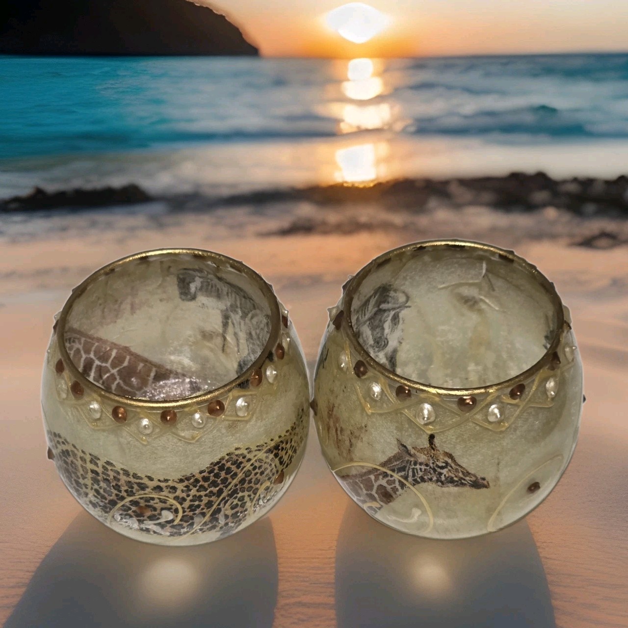 2 Beautiful Safari Animals CG Designs Glimmer Tea Light Candle Holders 3D