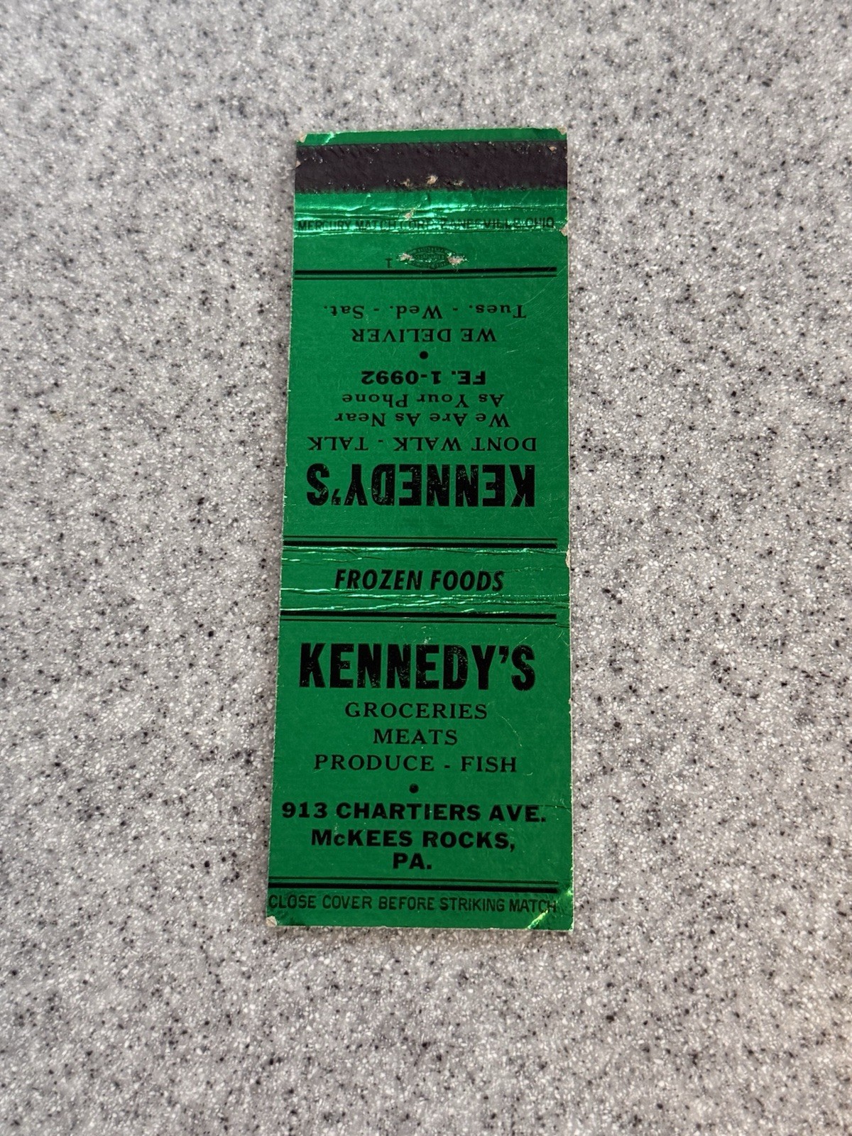 Kennedys Grocery Store McKees Rocks Pennsylvania Vintage Matchcover 187