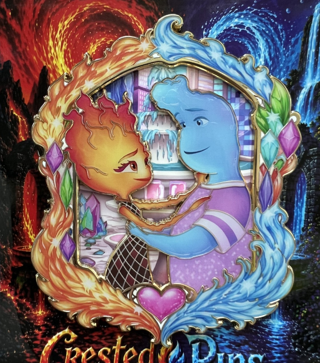 Jumbo Fantasy Pin Disney Pixar Elemental Ember and Wade Pin LE 50