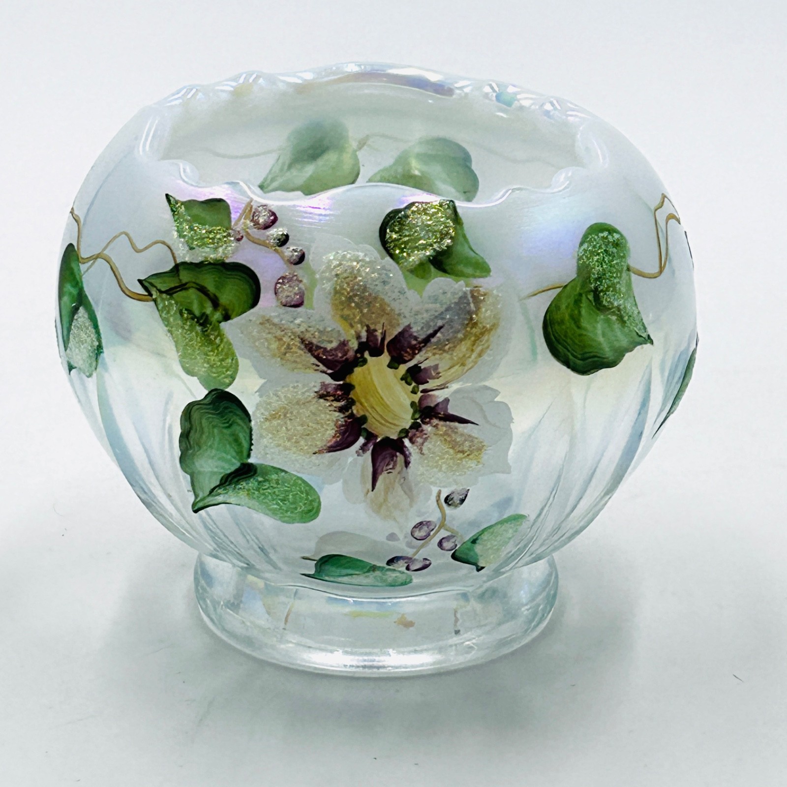 Fenton French Opalescent Royal Lenten Rose Bowl - Hand Painted - Signed