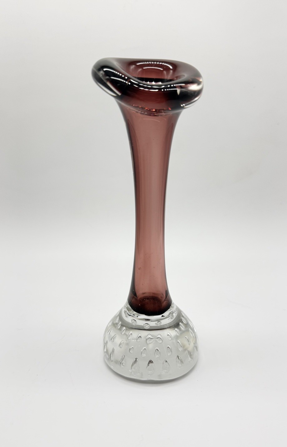 Vintage Glass Swedish fluted purple Amethyst Bud vase MCM