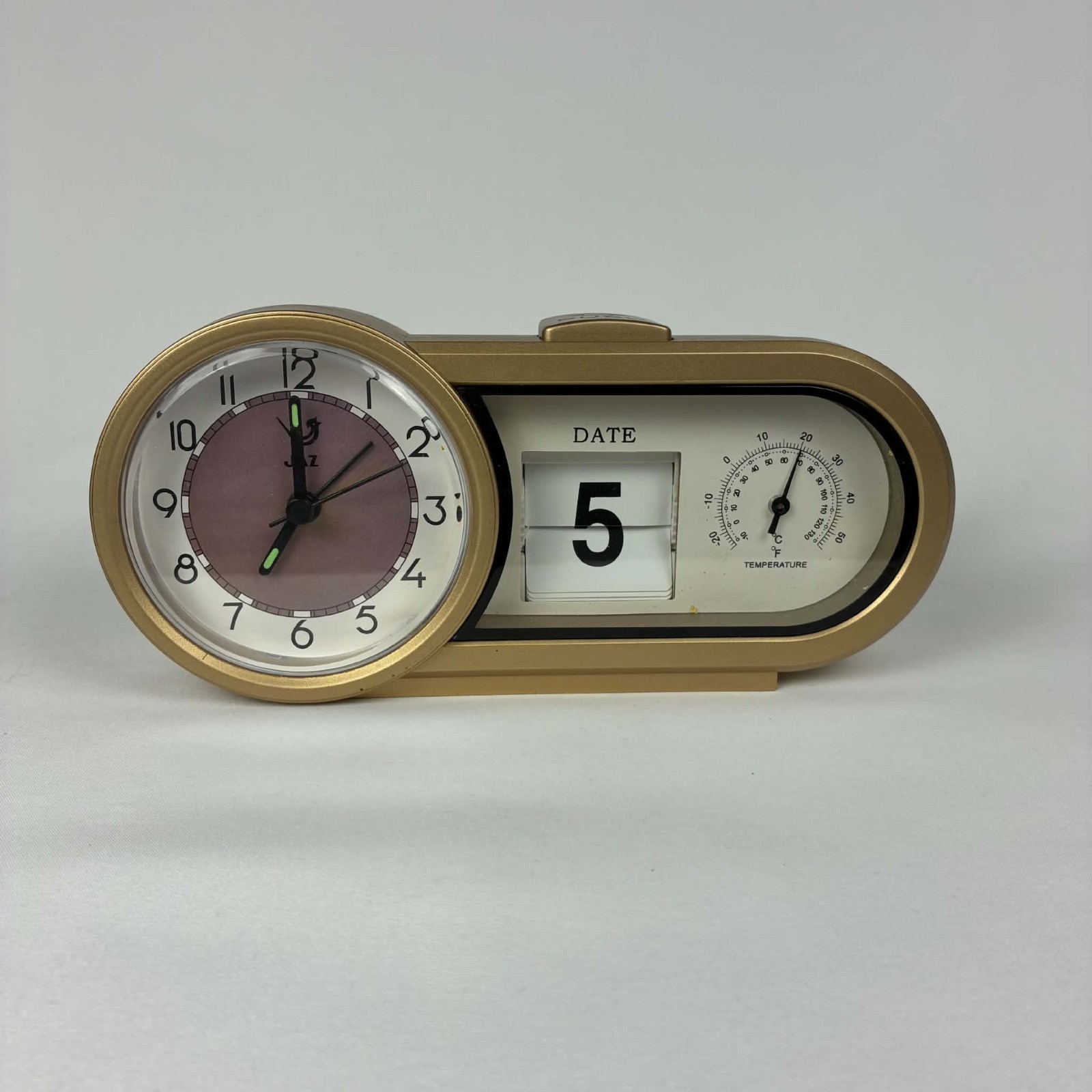 Vintage 1980s JAZ Alarm Clock with Perpetual Calendar & Thermometer