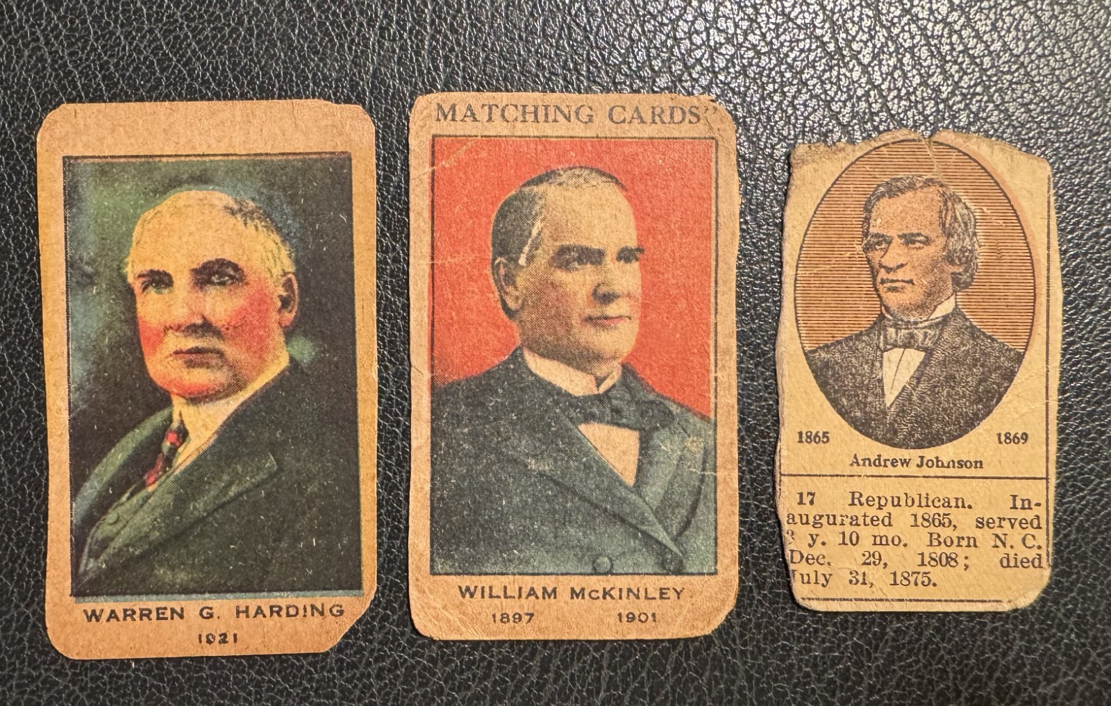 1924 lot of 3 W563 Presidential Strip Cards McKinley, Harding, & Johnson 