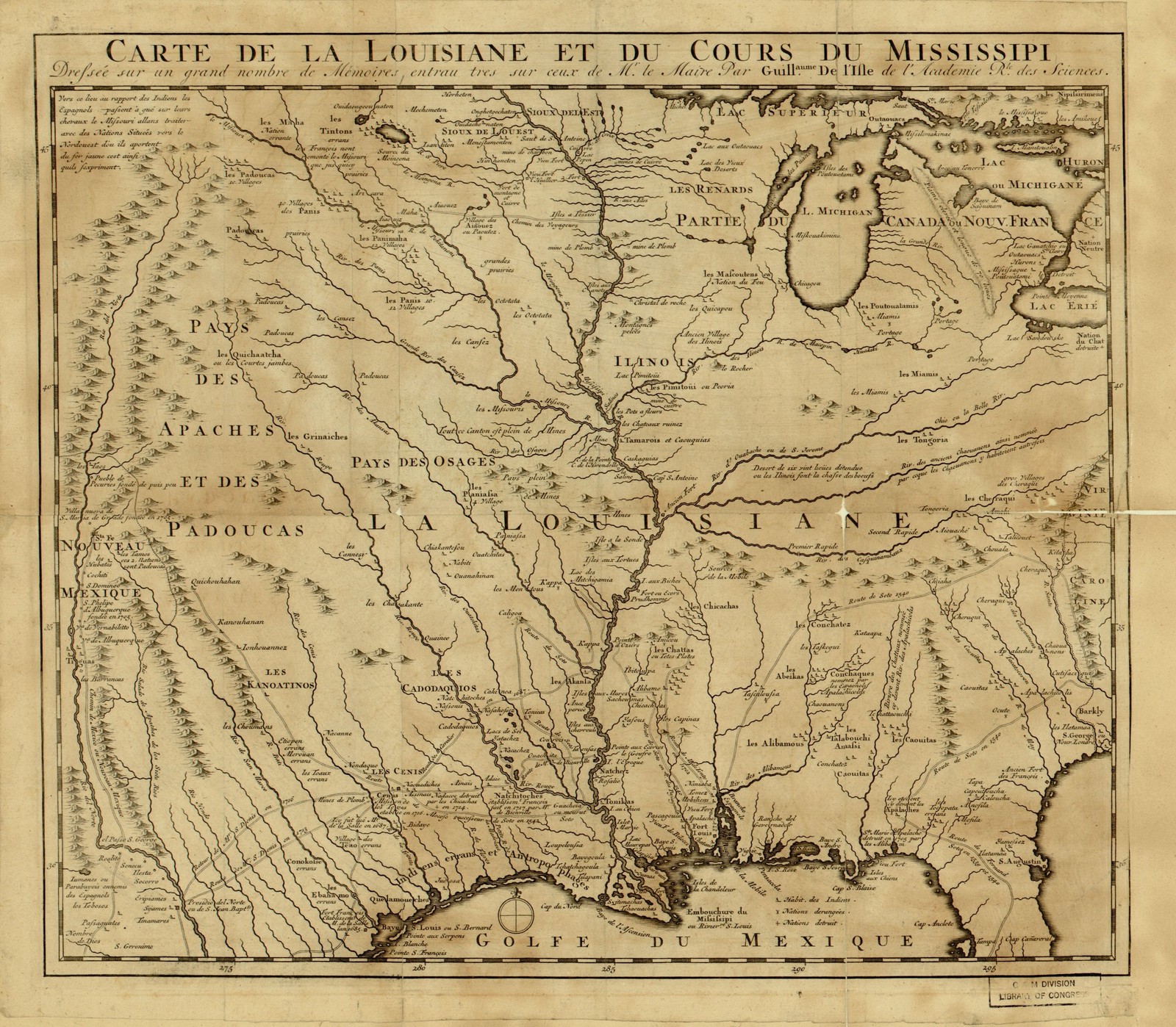 Guillaume de l\'Isle Louisiana Mississippi Map 1718 Vintage Wall Art Reprint