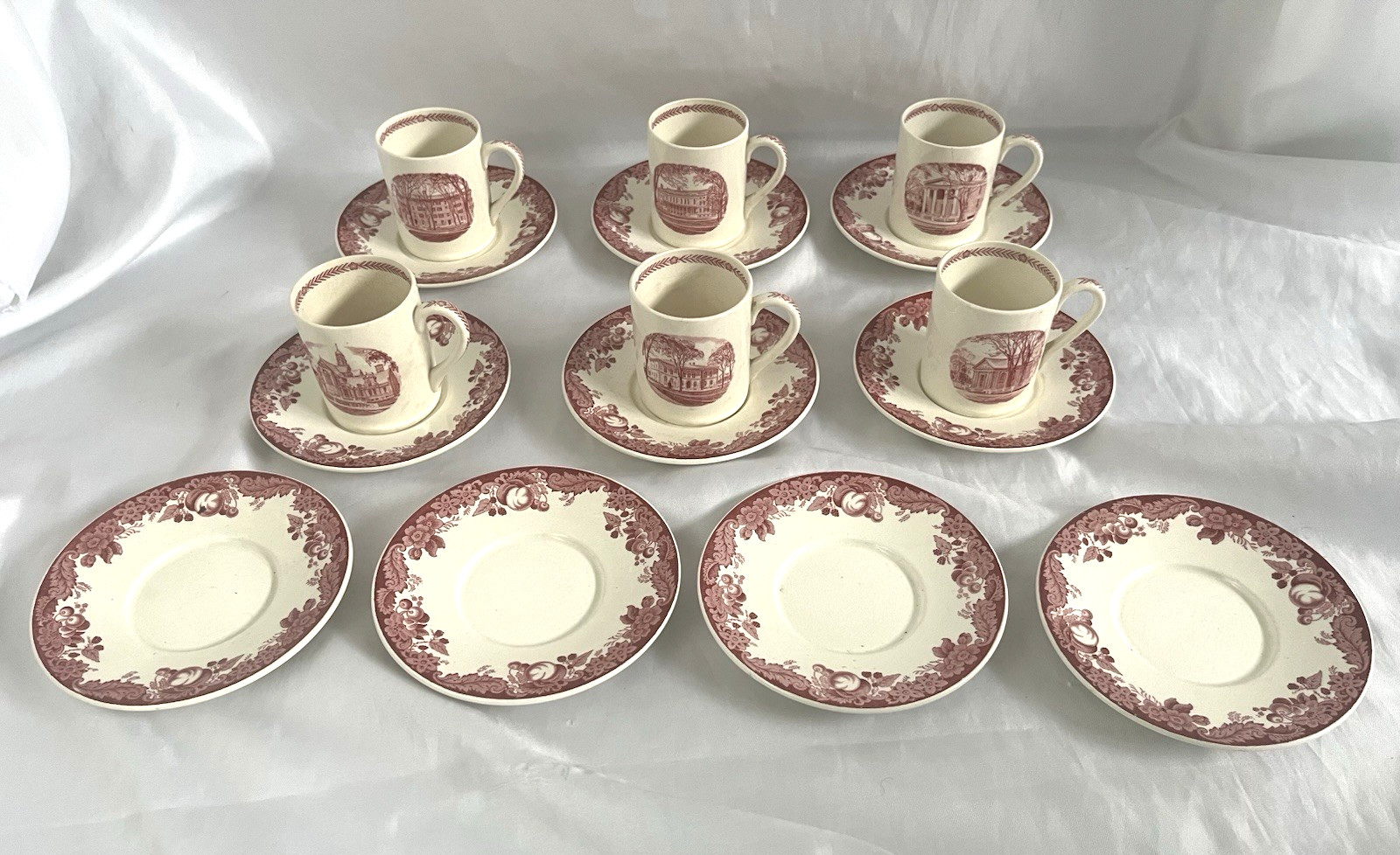 WEDGWOOD Tercentenary Harvard 6 demitasse cup & saucer sets + 4 saucers. 1936