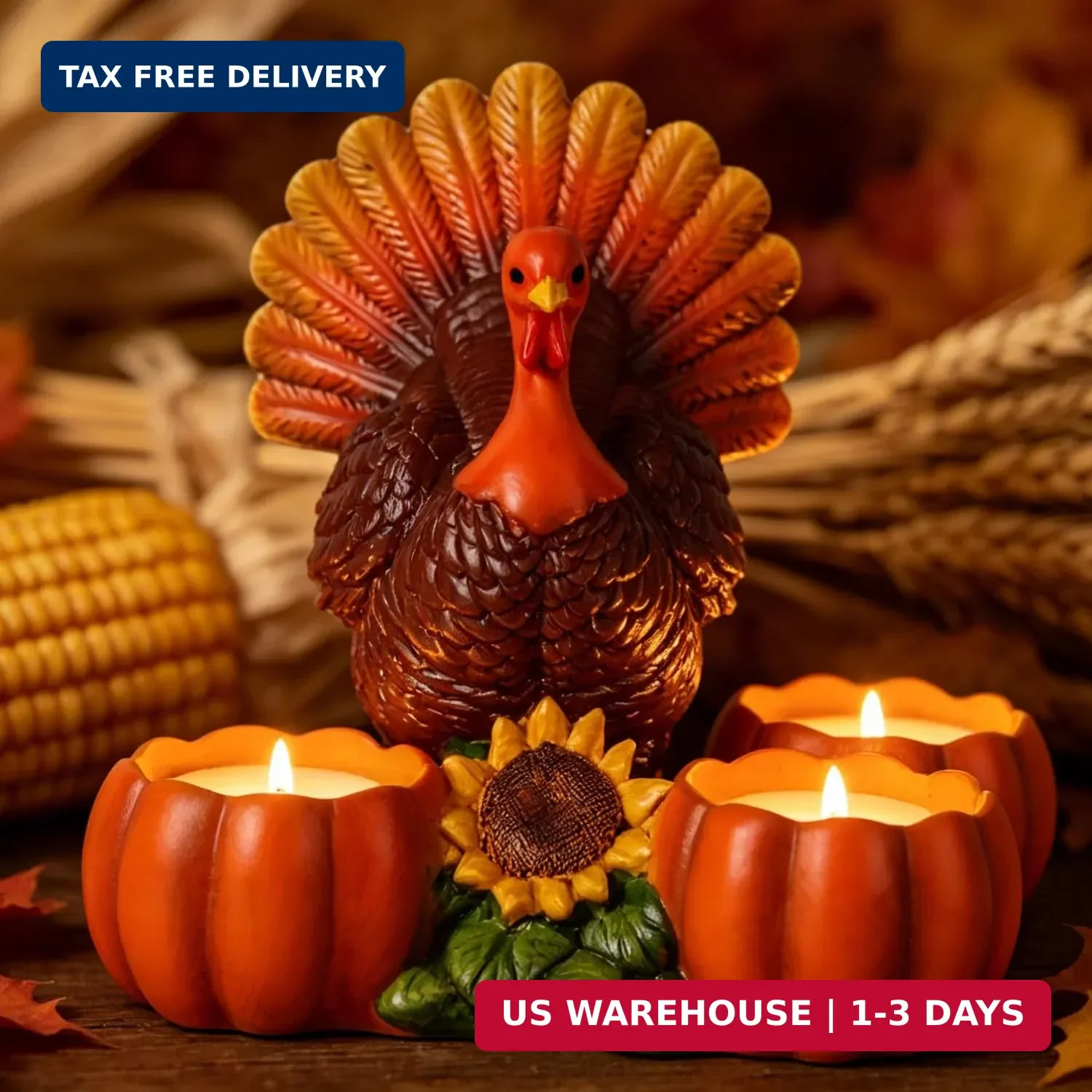 Thanksgiving Turkey Tealight Candle Holder with 3 Pumpkin Thanksgiving Turkey Tealight Candle Holder with 3 Pumpkin