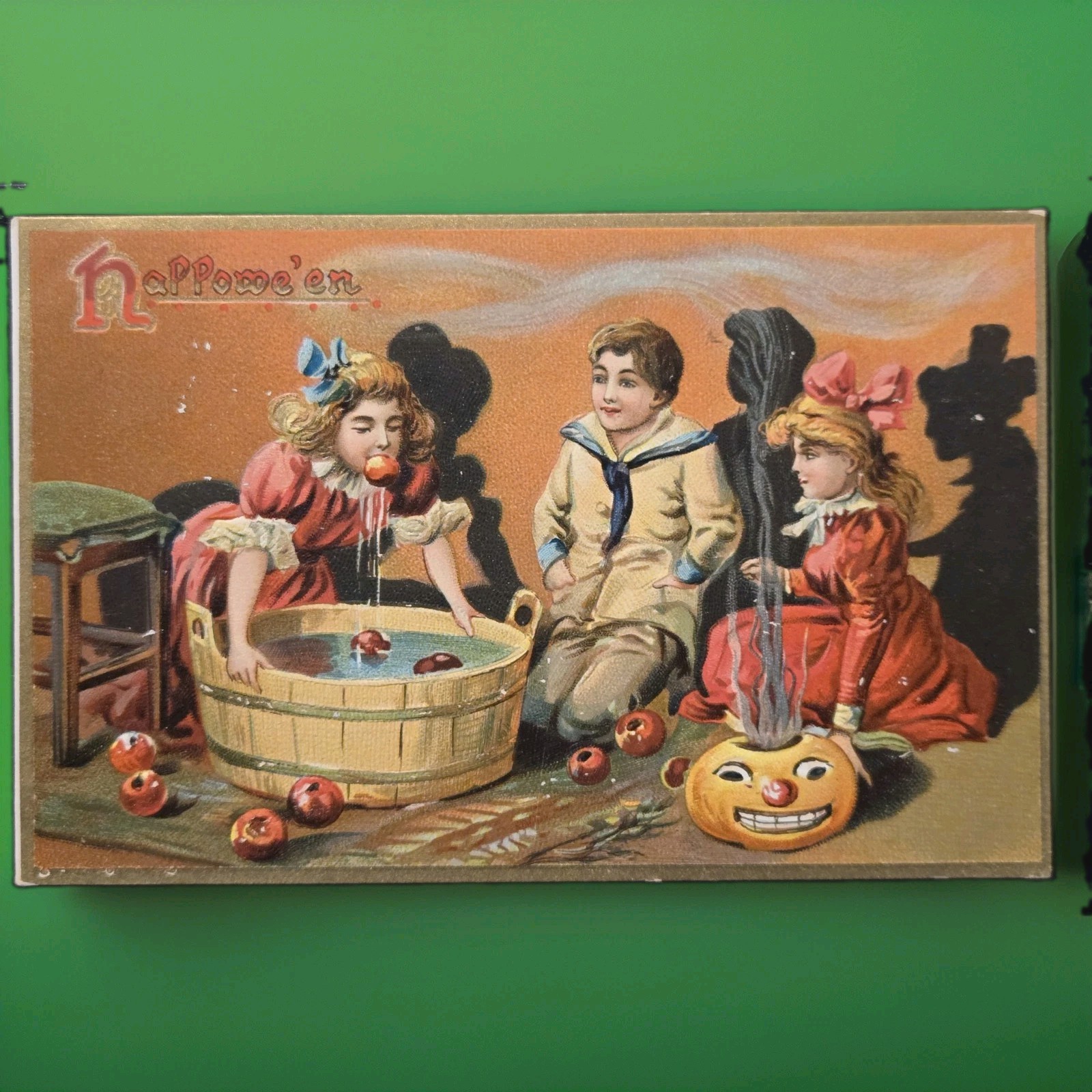 Vintage TUCK'S Halloween Postcard No.150 Children Dunking for Apples JOL 1908 Vintage TUCK'S Halloween Postcard No.150 Children Dunking for Apples JOL 1908