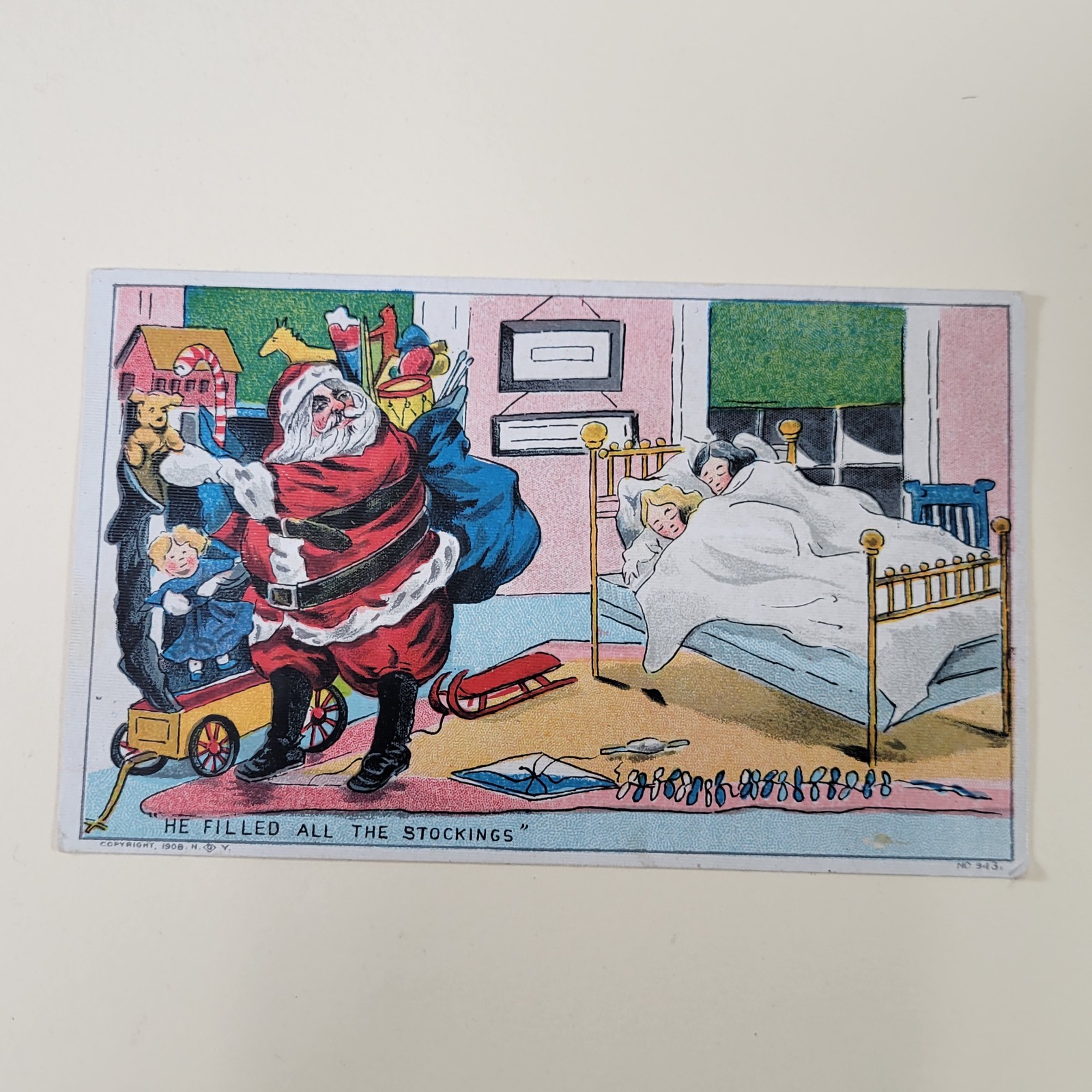 Antique 1908 Santa Claus Christmas Postcard “He Filled All The Stockings” NC 343